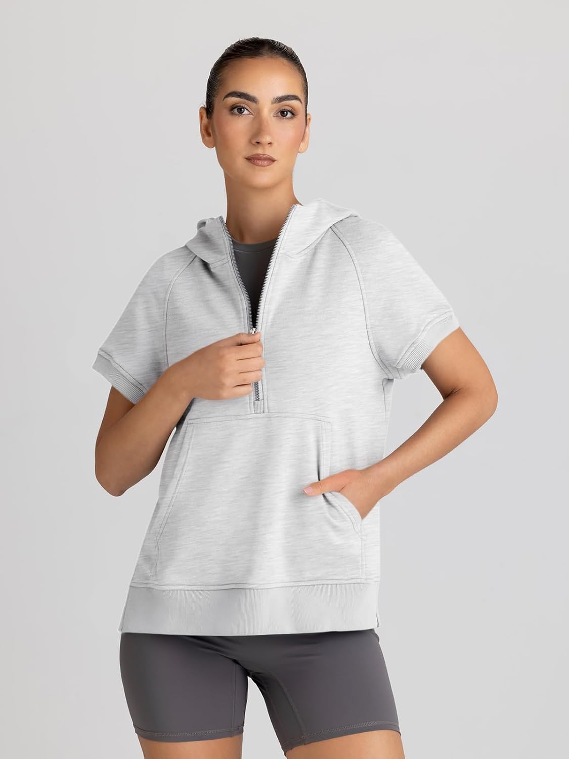 AUTOMET Oversized Hoodies for Women Short Sleeve Half zip Sweatshirt Fleece Loose Fit Pullover 2025 Fall Fashion Outfits - Image 3
