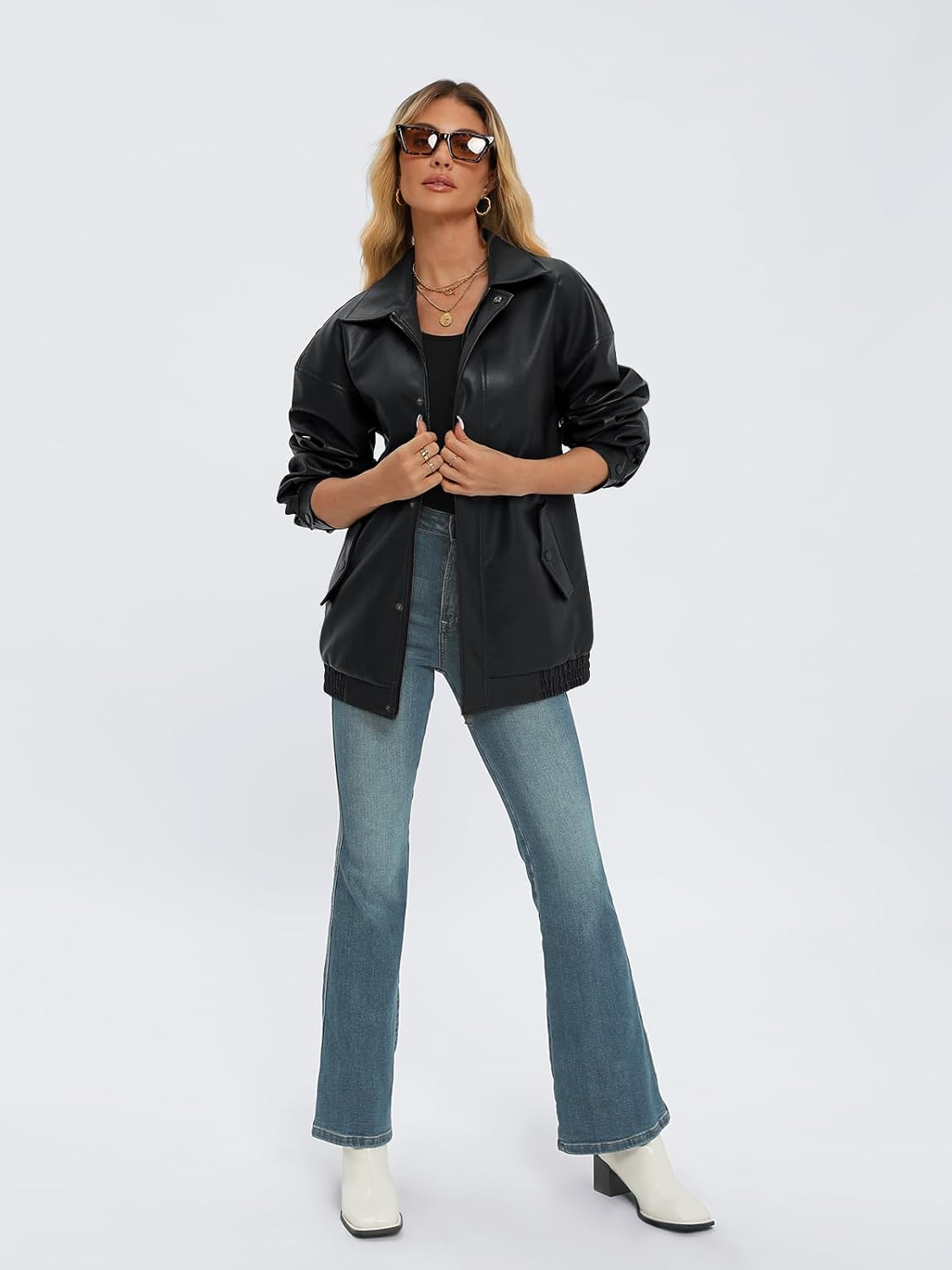 AUTOMET Women's Oversized Leather Jackets Faux Suede 2024 Fall Zip Up Motorcycle Coats Blazer Jackets for Women Outfits - Image 4