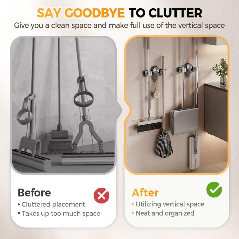 Broom Holder Mop Hanger, No punching Required Broom Hanger Retractable Towel Rack, Mop and Broom Holder Wall Mount Broom Hanger Organizer for Bathroom Kitchen and Laundry Room (White 1pcs) - Image 6