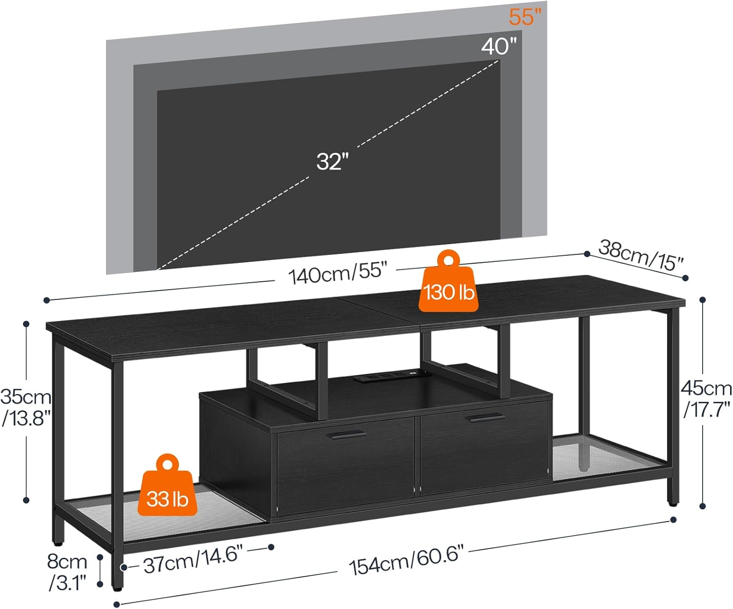 HOOBRO TV Stand with LED Light and Power Outlets for TVs up to 65 Inch, TV Media Console with Double-Door Cabinet, Gaming Entertainment Center for Living Room Bedroom, Black BB48UDDS01 - Image 3