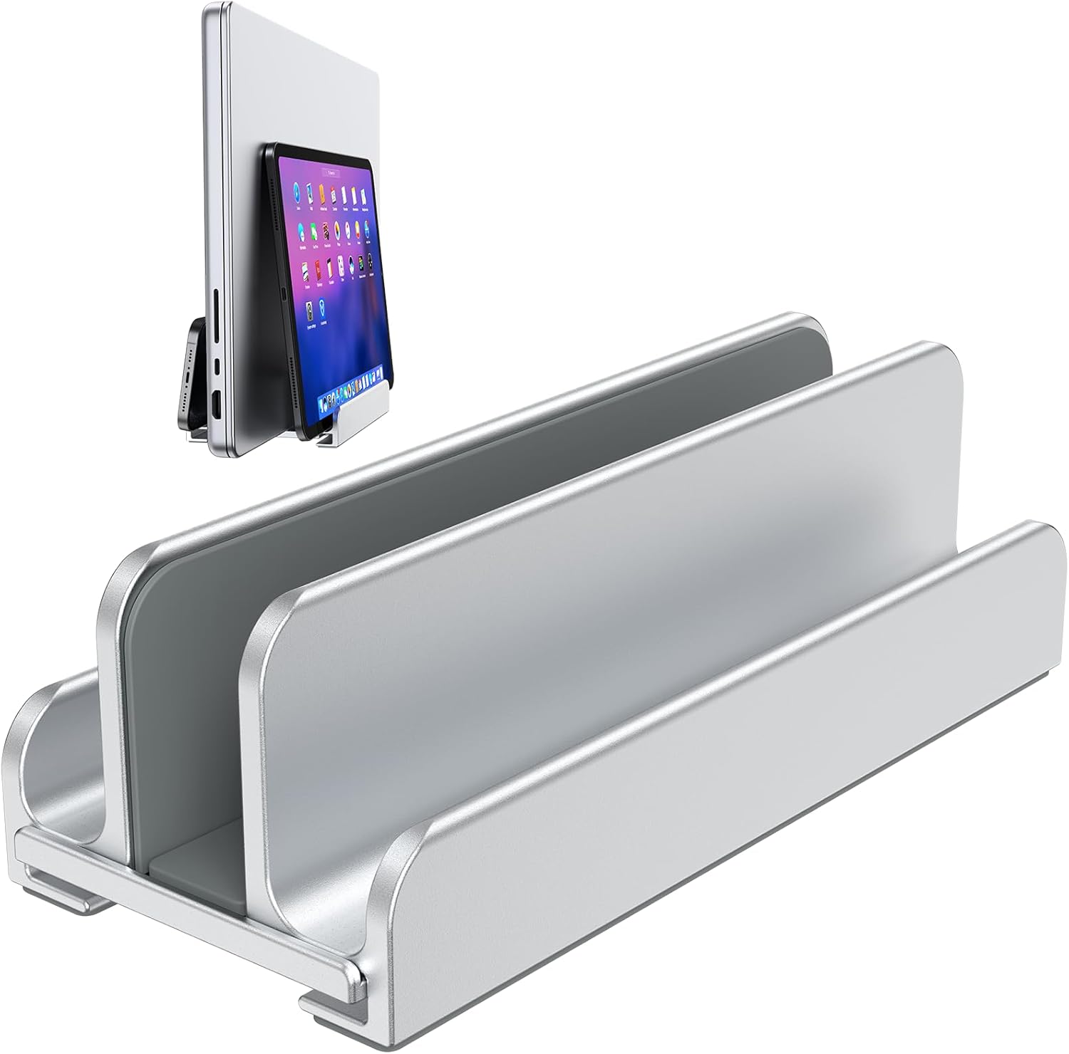 Vertical Laptop Stand, Aluminum Laptop Holder, Adjustable 3-in-1 Design, Compatible with MacBook, MacBook Pro/Air, Dell, HP, Lenovo, Up to 17.3 inches (Silver) - Image 2