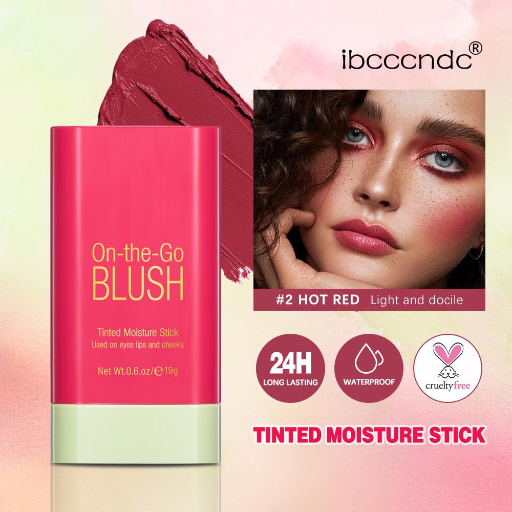 Multi-Use Cream Blush Stick,2-in-1 On-the-Go Blush for Cheek and Lip Tint,Waterproof Hydrating Tinted Solid Moisturizer Blendable Natural Grow Nude Face Blush Makeup,01 shy pink - Image 6