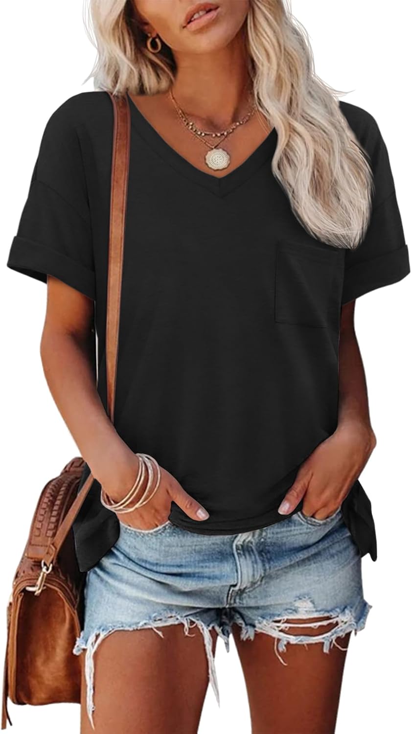 ATHMILE Womens T Shirts 2025 Short Sleeve V-Neck Shirts Cute Fit Summer Casual Tee Tops S-XXL Beach - Image 2