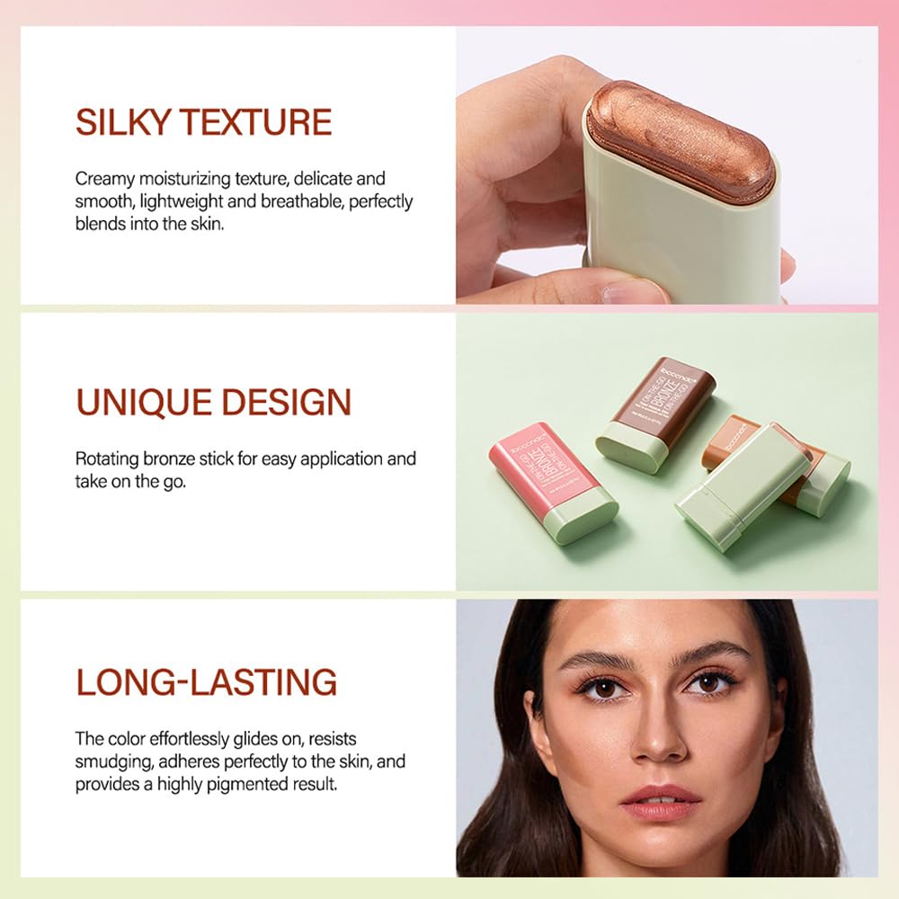 Yasovigi Multi-Use Cream Blush Stick, Blush Cheek Stick Tinted Moisture Stick Solid Moisturizer Stick, Waterproof Blusher and Shadow Lips for Cheek Makeup (rich glow, highlight) - Image 9