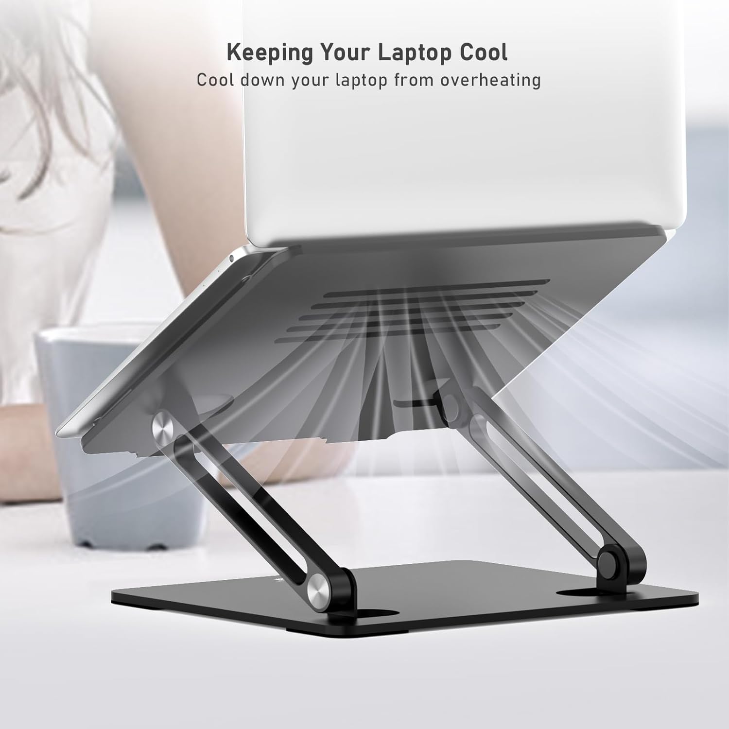 BoYata Laptop Stand, Adjustable Laptop Riser with Slide-Proof Silicone and Protective Hooks, Laptop Stand for Laptop up to 17 Inches, Laptop Holder Compatible for MacBook, Laptop-Black - Image 7