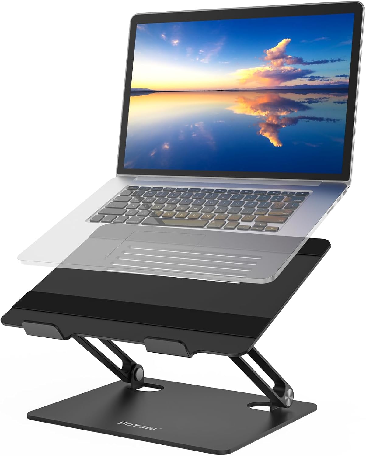BoYata Laptop Stand, Adjustable Laptop Riser with Slide-Proof Silicone and Protective Hooks, Laptop Stand for Laptop up to 17 Inches, Laptop Holder Compatible for MacBook, Laptop-Black - Image 2