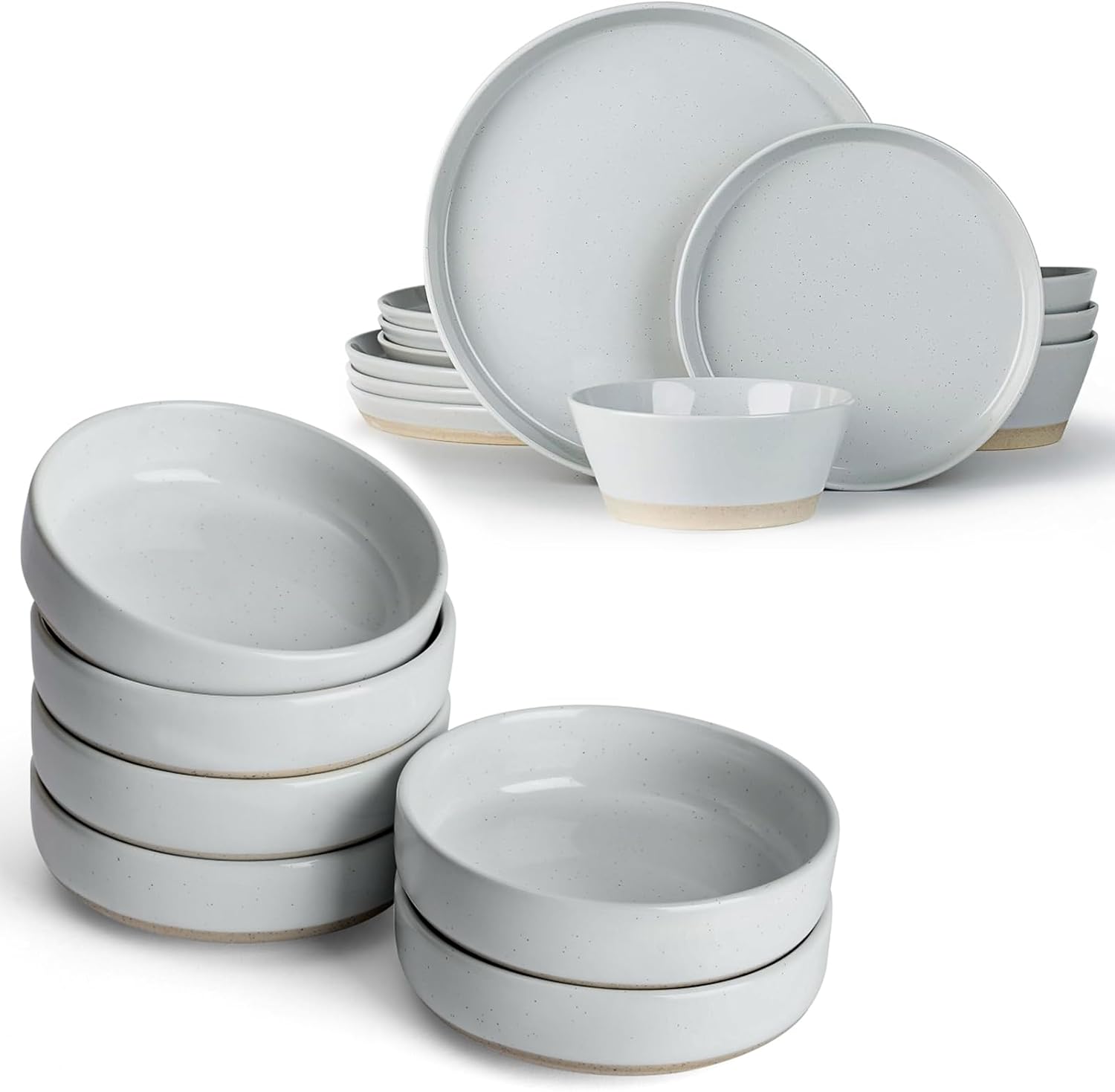 Famiware Saturn Plates and Bowls Set of 12 and Milkyway 4oz Dipping Bowls Set of 6, 18 Pieces Dinnerware Sets, Light Gray - Image 2