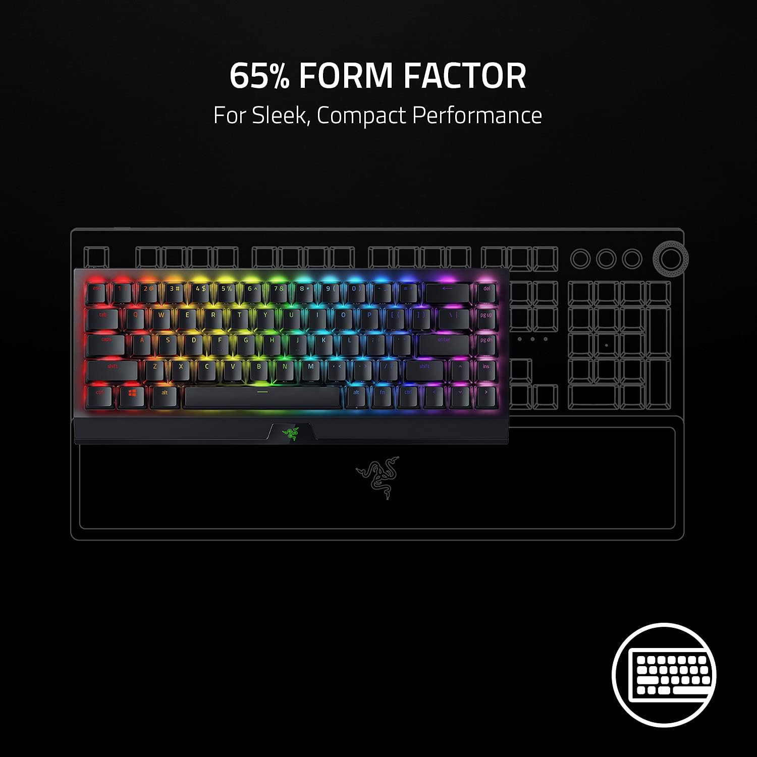 Razer BlackWidow V3 Mini HyperSpeed 65% Wireless Mechanical Gaming Keyboard: Green Mechanical Switches Tactile & Clicky - Phantom Pudding Keycaps - Chroma RGB - Up to 200 Hr Battery Snap Tap - Image 3