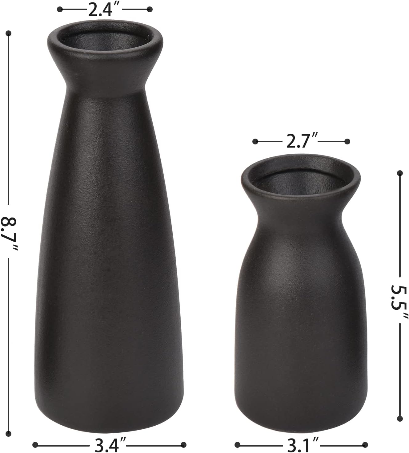 Ceramic Vase Set of 2, Black Matte Boho Vase for Decorative Dried Flowers Pampas Grass Decoraitons, Dining Table Centerpieces Rustic Living Room Decor for Home Office (Black) - Image 3