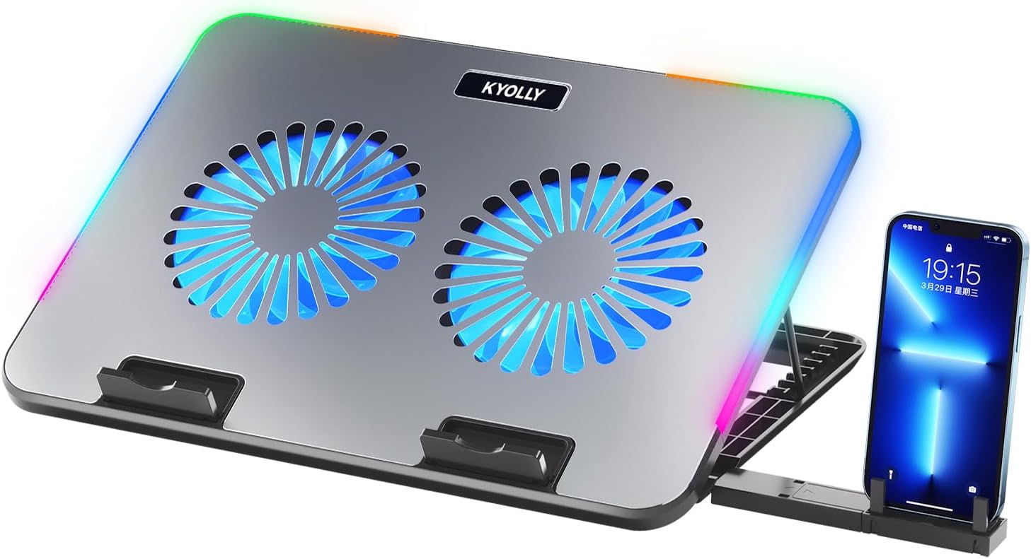 2024 Upgarde Metal RGB Laptop Cooling Pad Gaming Laptop Cooler with 2 Large Fans, Adjustable Fan Speed, 7 Height Stand, 10 Modes Light with Memory Function for 10-17.3 Inch Laptops… - Image 2