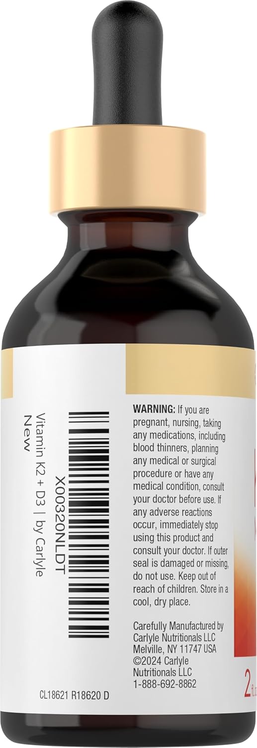 Carlyle Vitamin D3 K2 Drops | 2 Fl Oz | MK-7 Supplement | Vegetarian, Non-GMO, Gluten and Soy Free Formula - Image 4