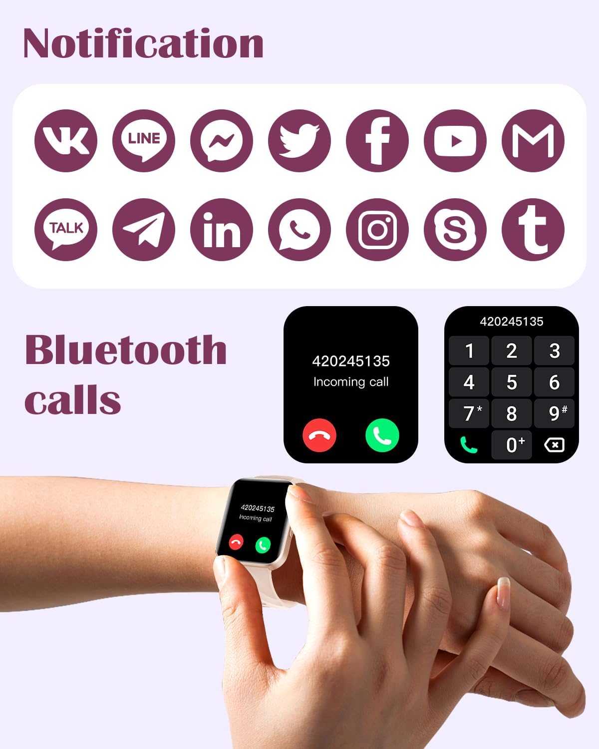 RUIMEN Smart Watches for Women Men (Answer/Make Calls) Compatible with iPhone/Android Phones, 1.85" HD Screen Fitness Tracker Heart Rate Monitor 100+ Sports Tracker Watch Waterproof (Pink) - Image 6
