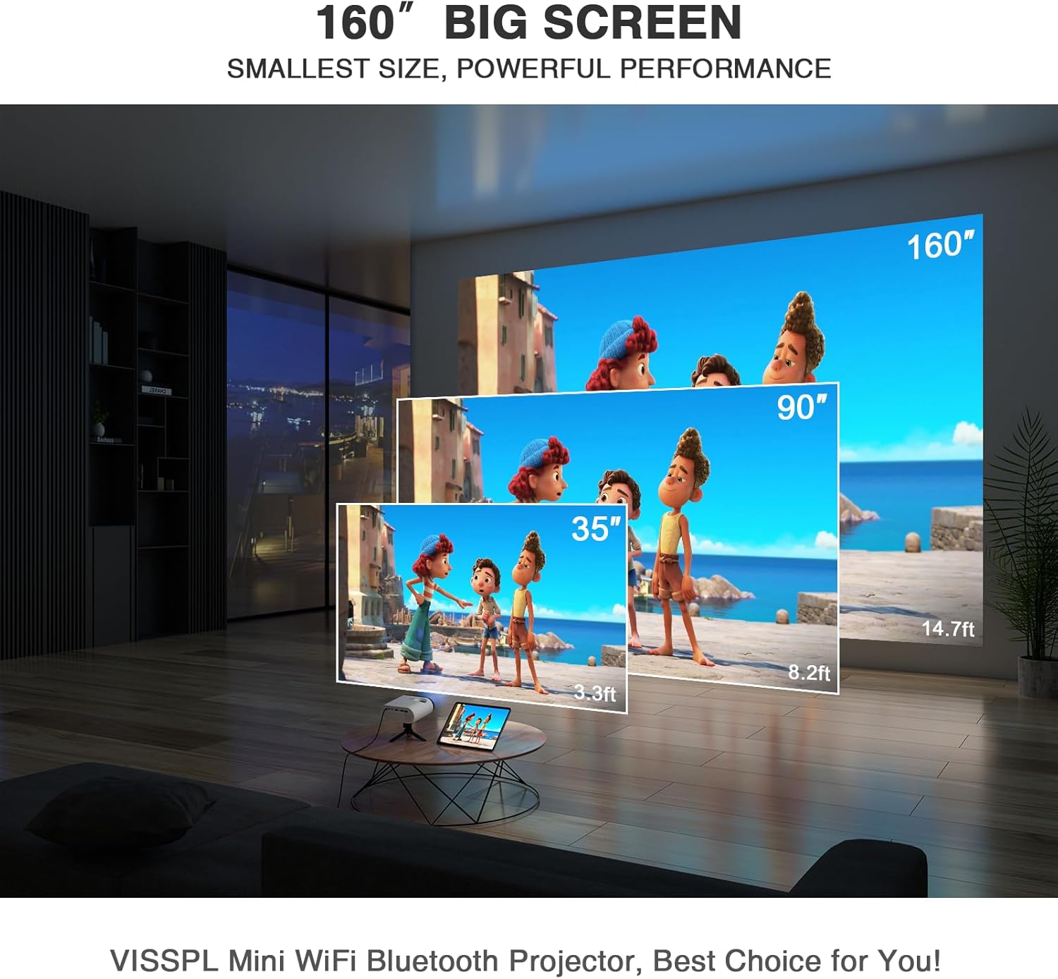 Mini Projector with WiFi and Bluetooth, VISSPL Full HD 1080P Projector, Portable Outdoor Projector with Tripod, Home Theater Movie Phone Projector Compatible with Android/iOS/Windows/TV Stick/HDMI/USB - Image 7
