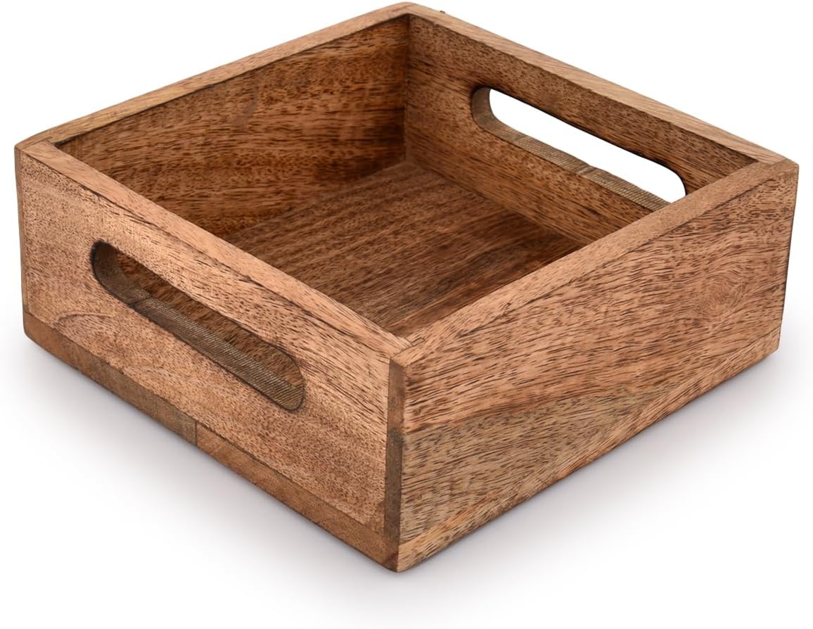 Samhita Square Burning Finish Mango Wood Napkin Holder For Restaurant Decor Kitchen Bar Accessories (7.5"x 7.5"x 2.75") - Image 2