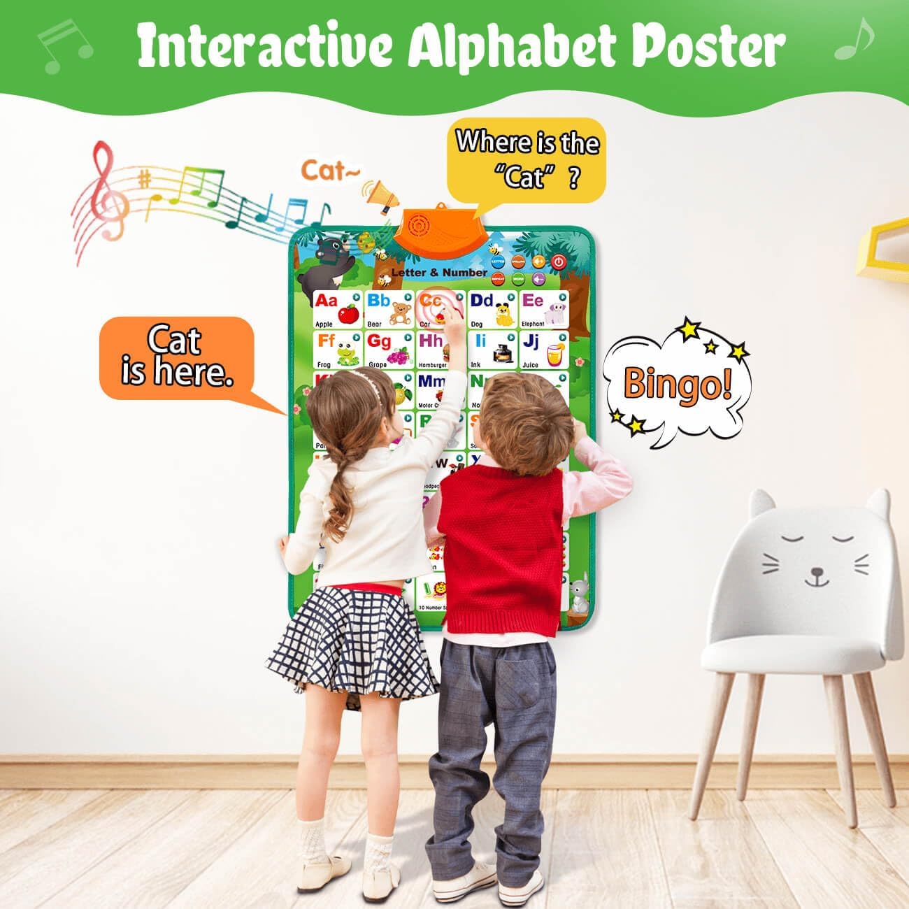 Educational Toys for 2 3 Year Old Boys Gifts: Interactive Alphabet Wall Chart Learning ABC Poster for Toddlers Ages 1-3, Christmas Birthday Gifts for Girls 2-4 - Image 3