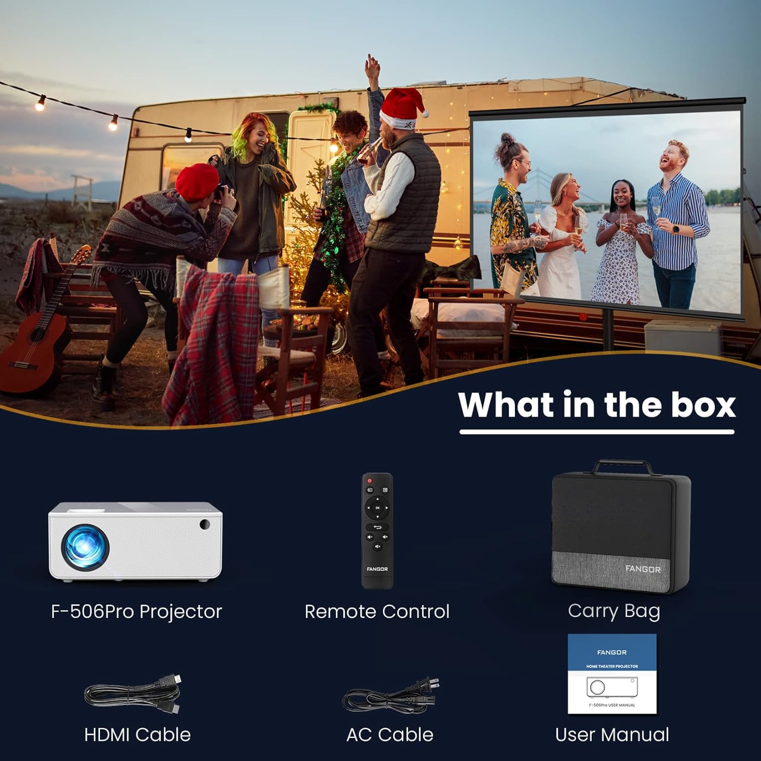 FANGOR 1080P HD Projector, WiFi Bluetooth Projectors, Max 230” Projection Screen Portable Home Theater Video Movie Proyector With Tripod, Compatible with HDMI, USB, Laptop, iOS & Android Phone - Image 7
