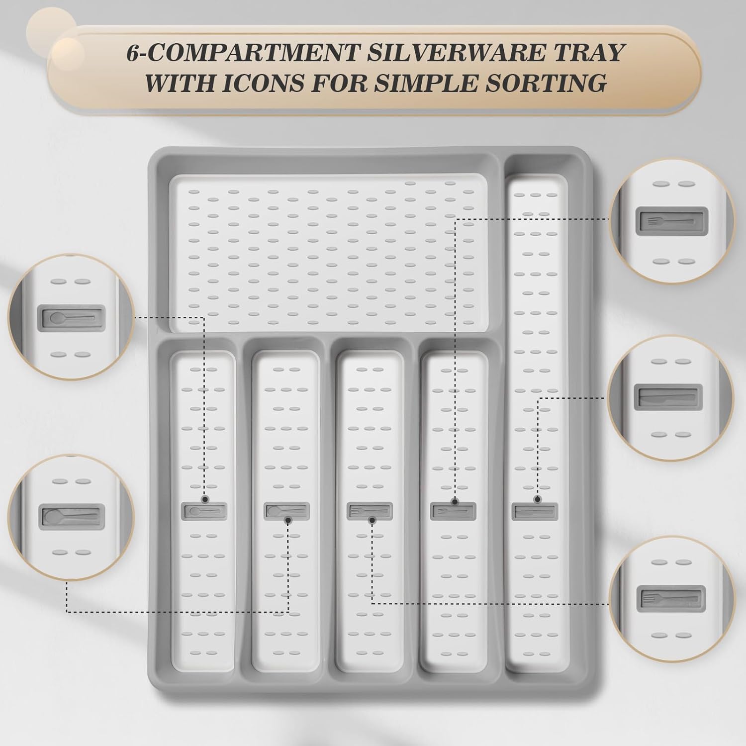 24-Piece Black Silverware Set with Organizer,Heavy Duty Stainless Steel Flatware Cutlery Tableware Set for 4,Includes 6-Compartment Silverware Tray with Cutlery Icons,Tableware Set with Steak Knives - Image 7