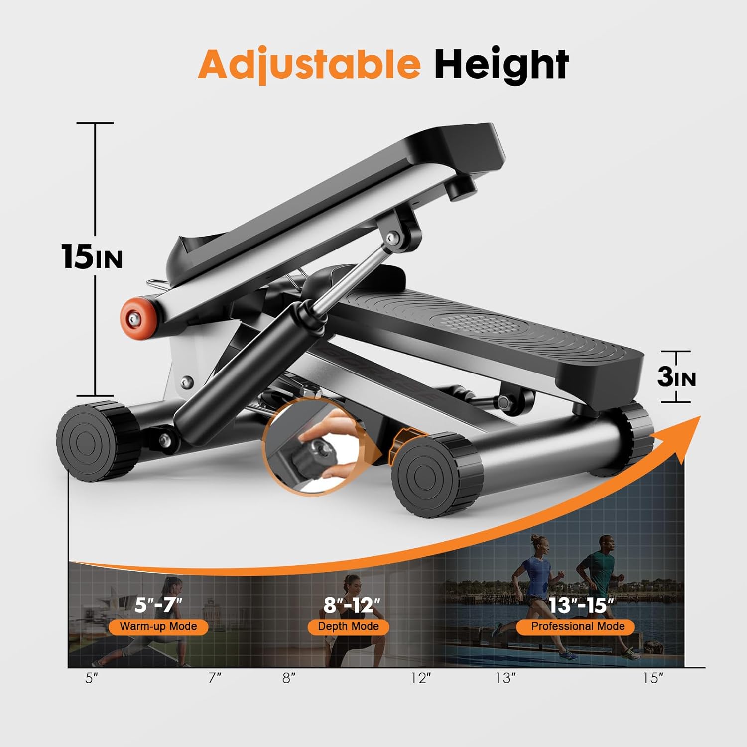 GORISE Steppers for Home Workout - Adjustable Height Stair Stepper with Resistance Bands & LCD Monitor - Image 4
