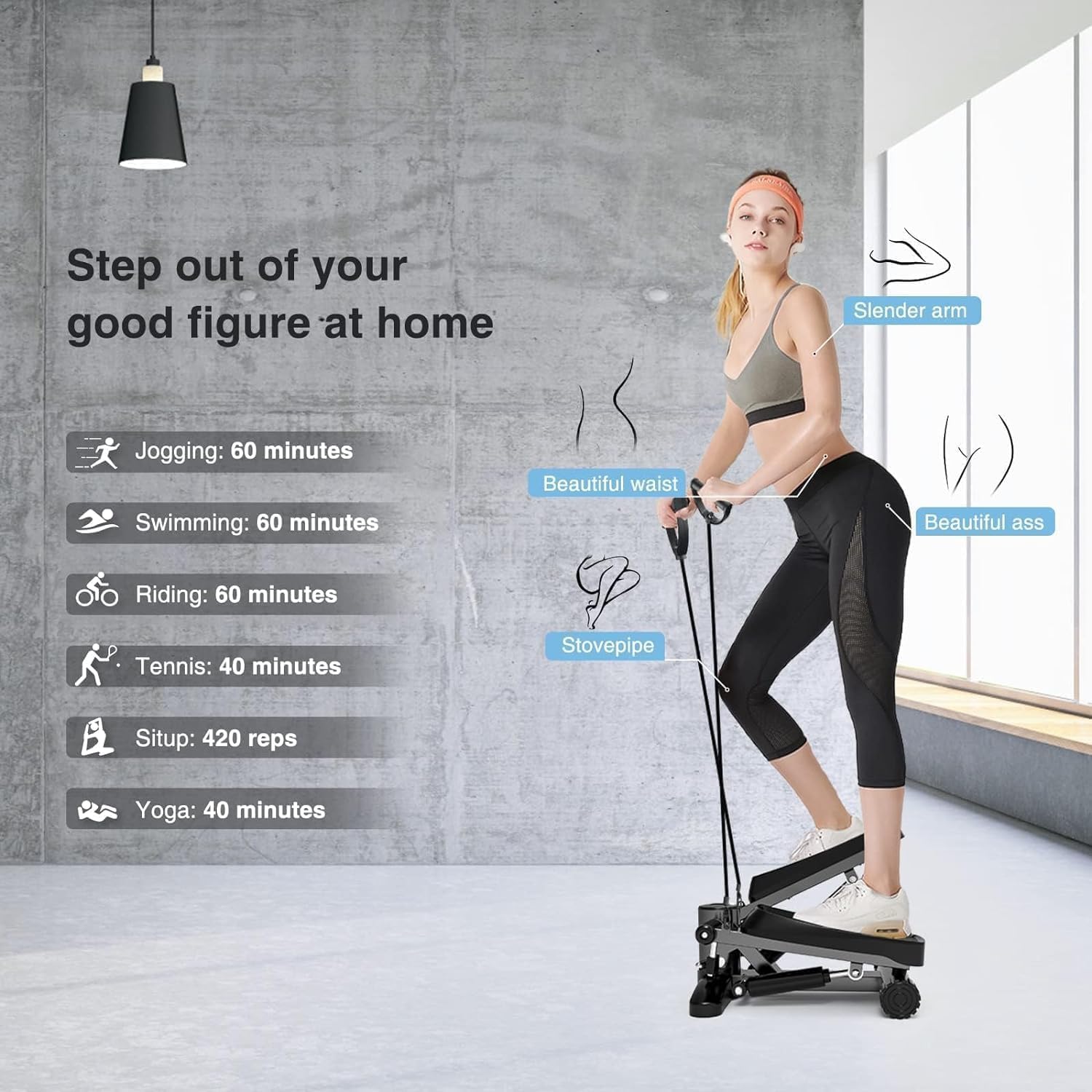 Steppers for Exercise at Home, Mini Aerobic Stepper, Hydraulic Fitness Stair Stepper with Resistance Bands and LCD Monitor, Twist Stepper, Stair Stepper with 330lbs Loading Capacity - Image 3
