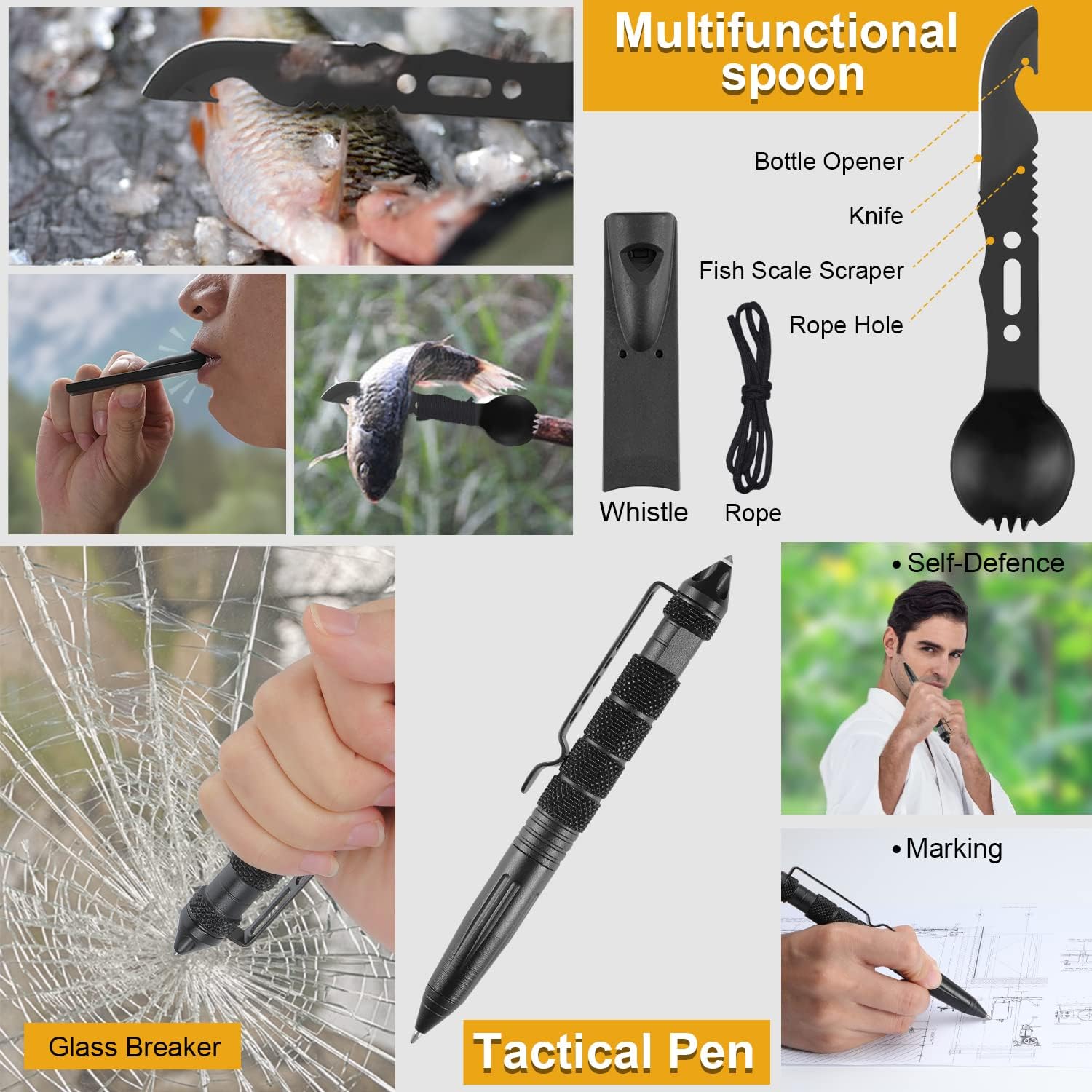 Survival Kit, Gifts for Men Dad Husband, Emergency Survival Gear and Equipment 19 in 1, Fishing Hunting Birthday for Men, Camping Accessories, Cool Gadget, Camping Essentials - Image 5