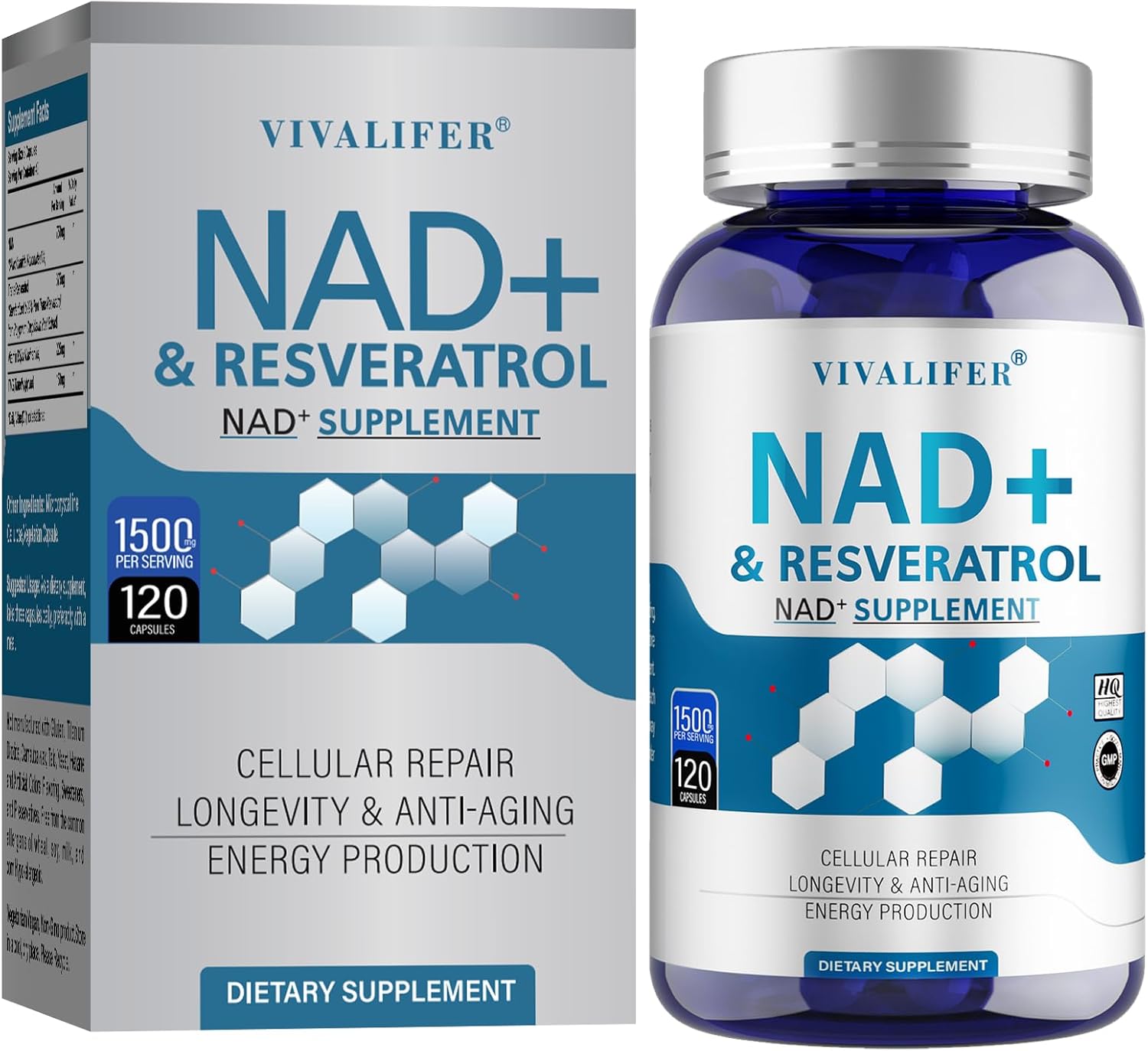 NAD+ Supplement 1500 mg - 120 Capsules High Purity NAD+ & Resveratrol, NMN Supplement Alternative for Anti-Aging, Antioxidant Support, Energy & Focus Boost - Image 2