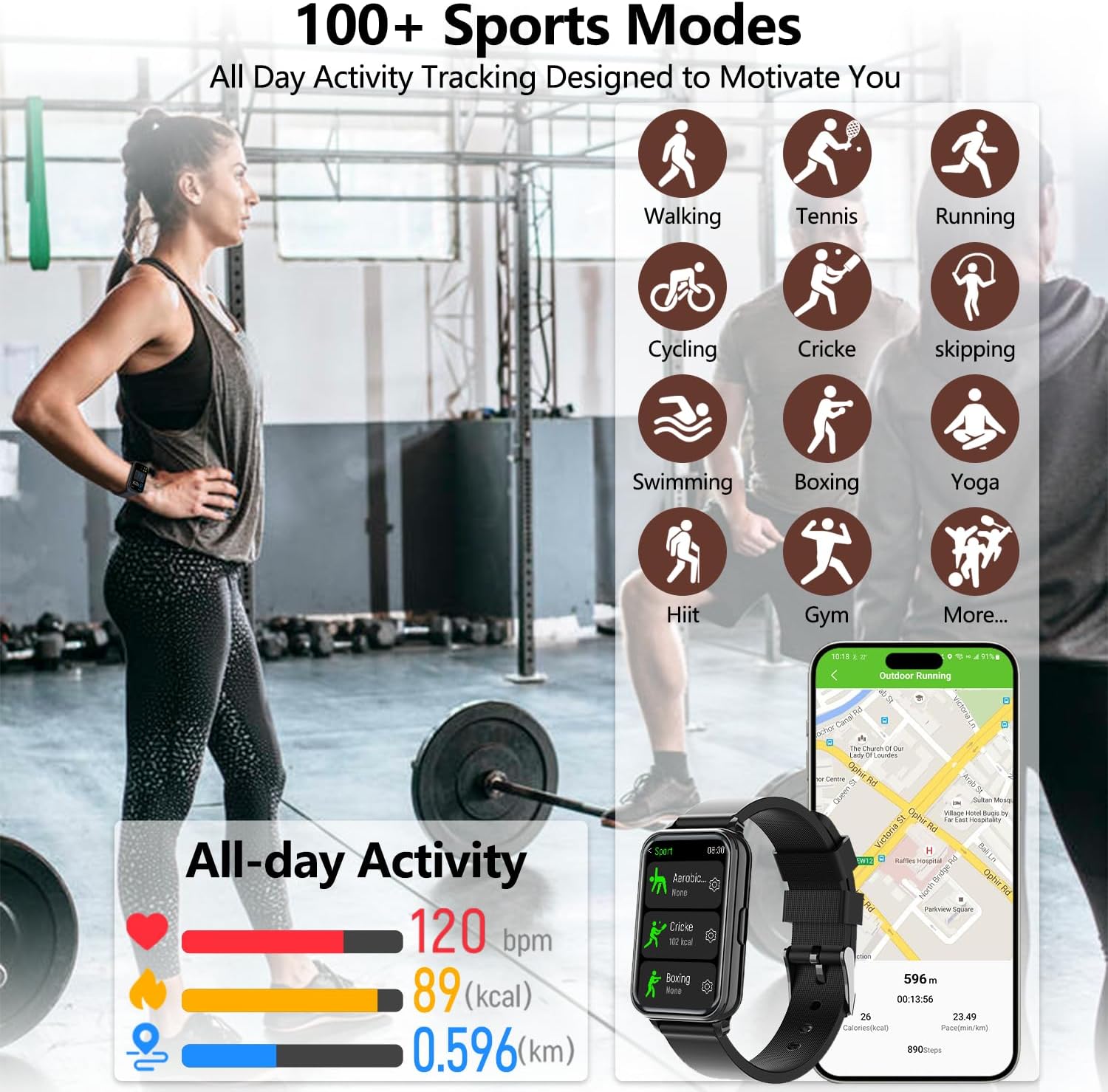 Smart Watch Health Fitness Tracker with 24/7 Heart Rate, Blood Oxygen Sleep Monitor, 115 Sports Modes, Step Calorie Counter Pedometer IP68 Waterproof for Android and iPhone Women Men - Image 5