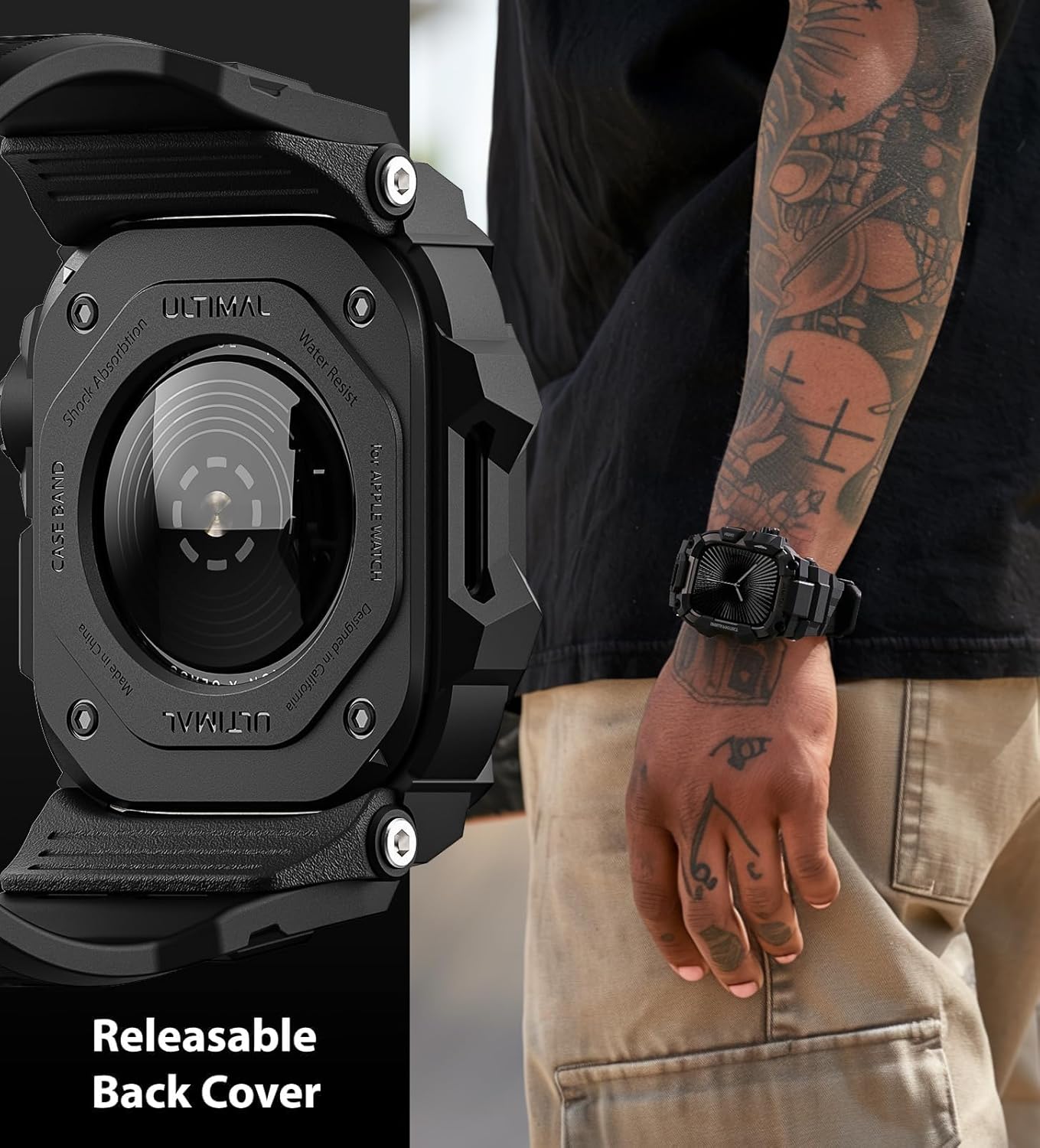 ULTIMAL Rugged Case with Band for Apple Watch 46mm,Compatible with Apple Watch Series 10, Military Grade Shockproof Bumper Cover for iWatch Tactical Band Men (46mm,Black) - Image 7