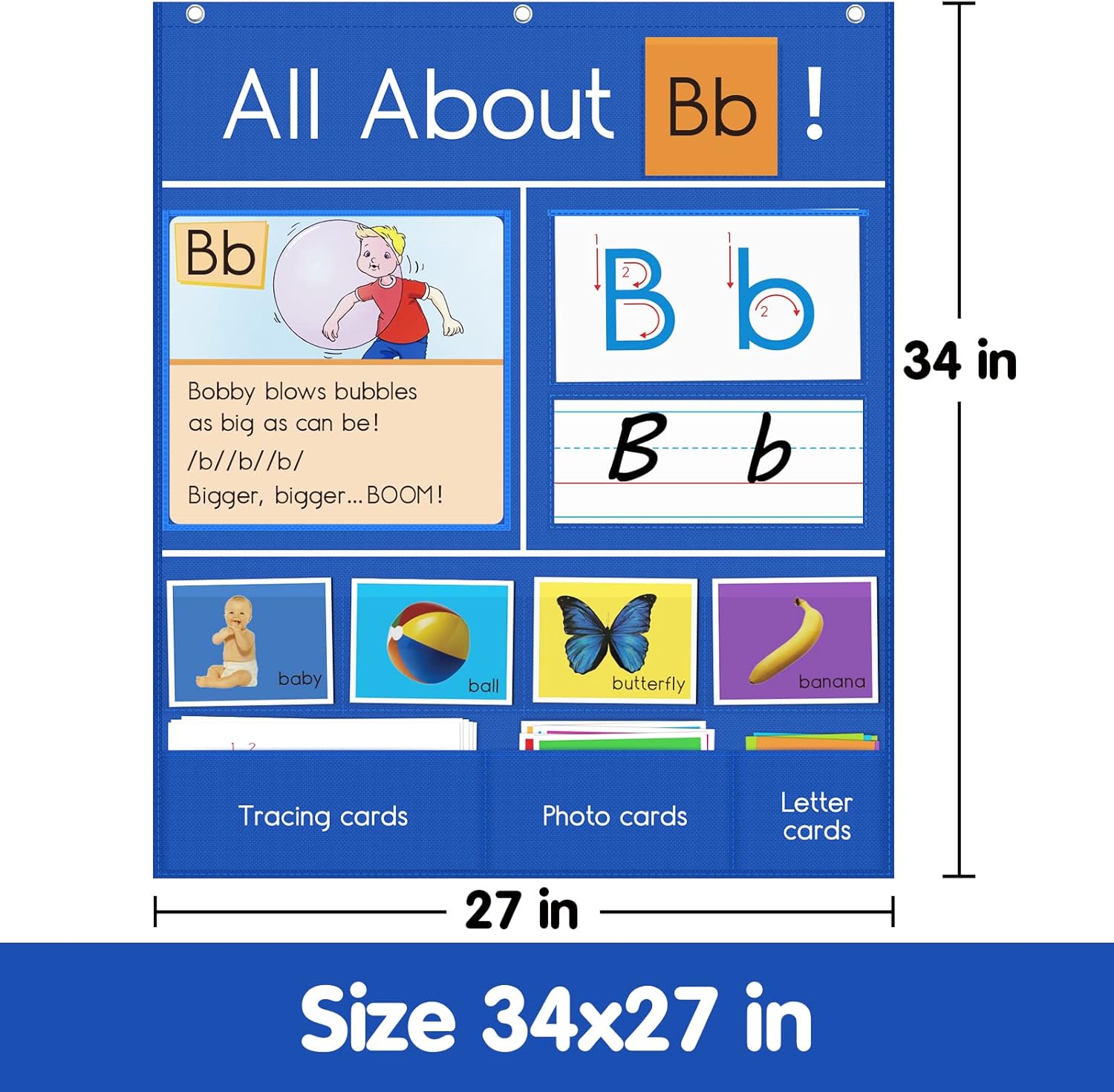 Auchq All About Letter Pocket Chart, Letter of The Day/Week Activity Wall-Provides Student Daily Practice in Learning The Alphabet, Chants, Words-Great for Classroom Homeschool 34" x 27" - Image 5