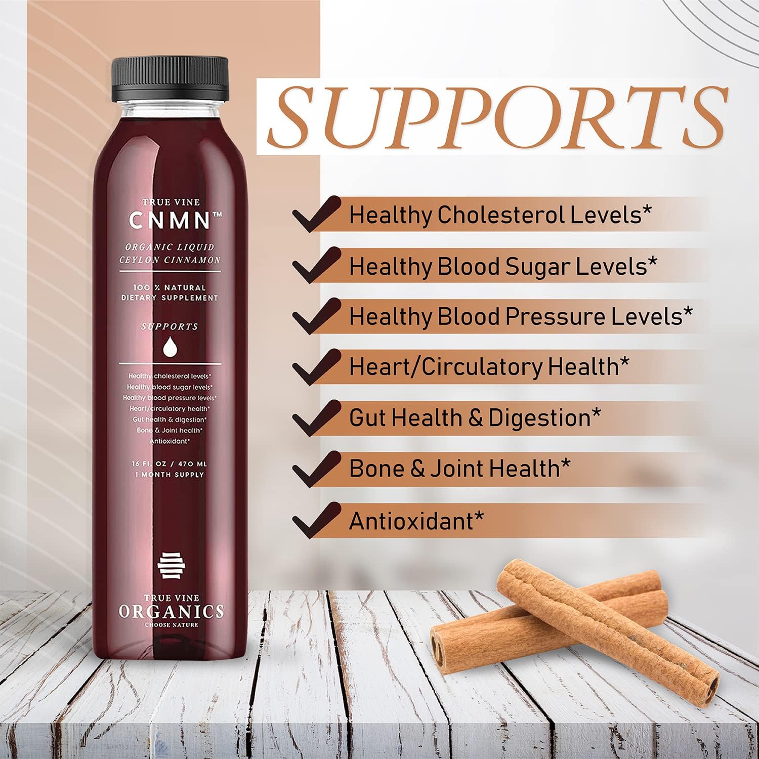 True Vine 3200mg Liquid Ceylon Cinnamon Supplement (Made in USA) for Healthy Heart, Blood Pressure, Sugar, Cholesterol, Gut & Joints — 100% Organic Ceylon Cinnamon to Fight Free Radicals (16 fl oz) - Image 4
