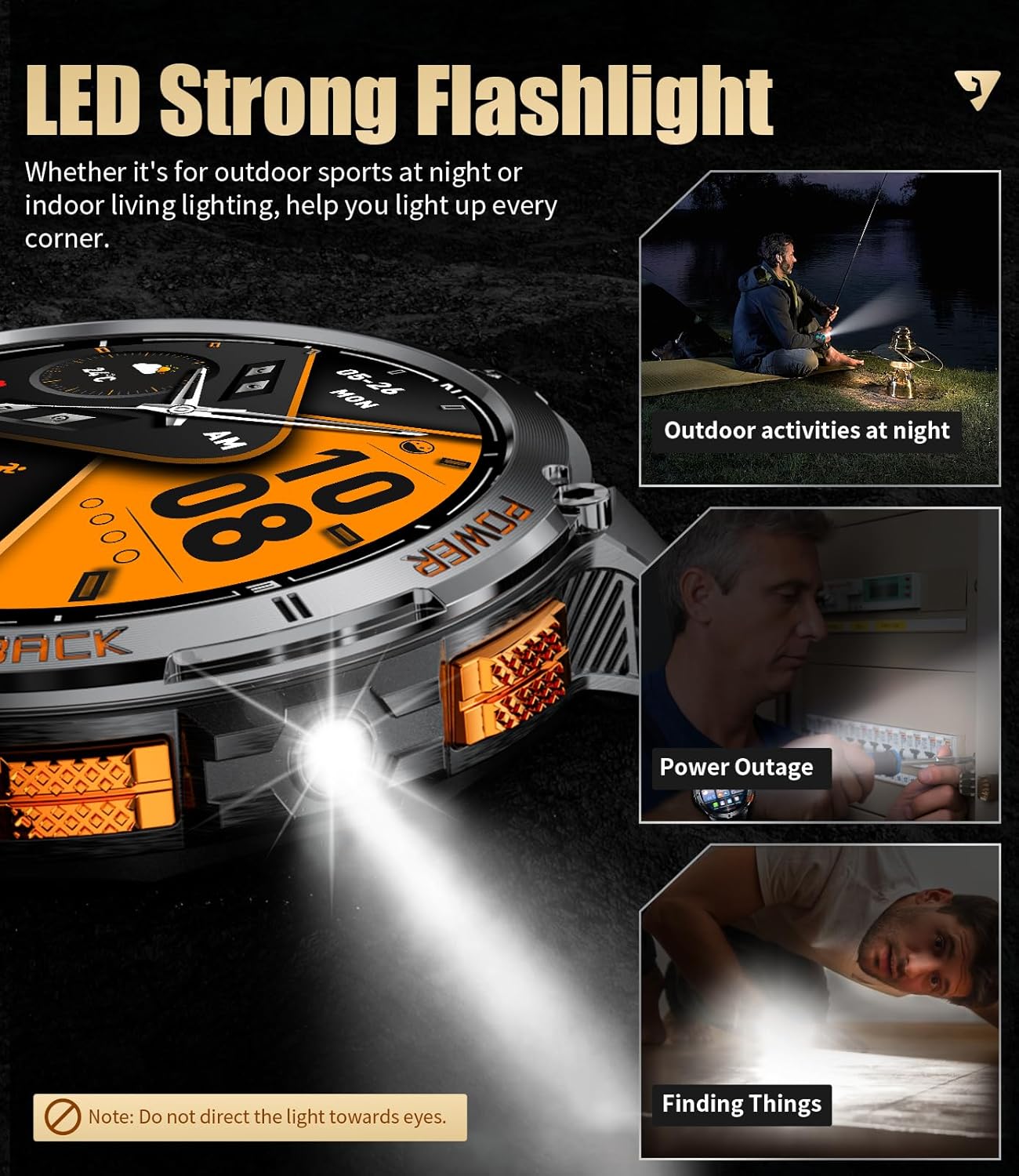 LIGE GPS Smart Watch for Men, Compass/LED Flashlight/6 Satellite Positioning/1.43" AMOLED Smartwatch, 100+ Sports Mode Fitness Tracker Watch for Android iOS, IP68 Waterproof Watch for Swimming - Image 3