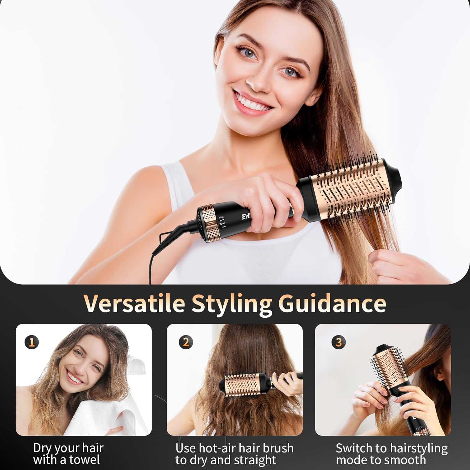 Hair Dryer Brush, 4 in 1 Ionic Blow Dryer Brush with Oval Titanium Barrel, Hair Dryer and Styler Volumizer for Drying, Straightening, Curling and Voluming, Black - Image 7