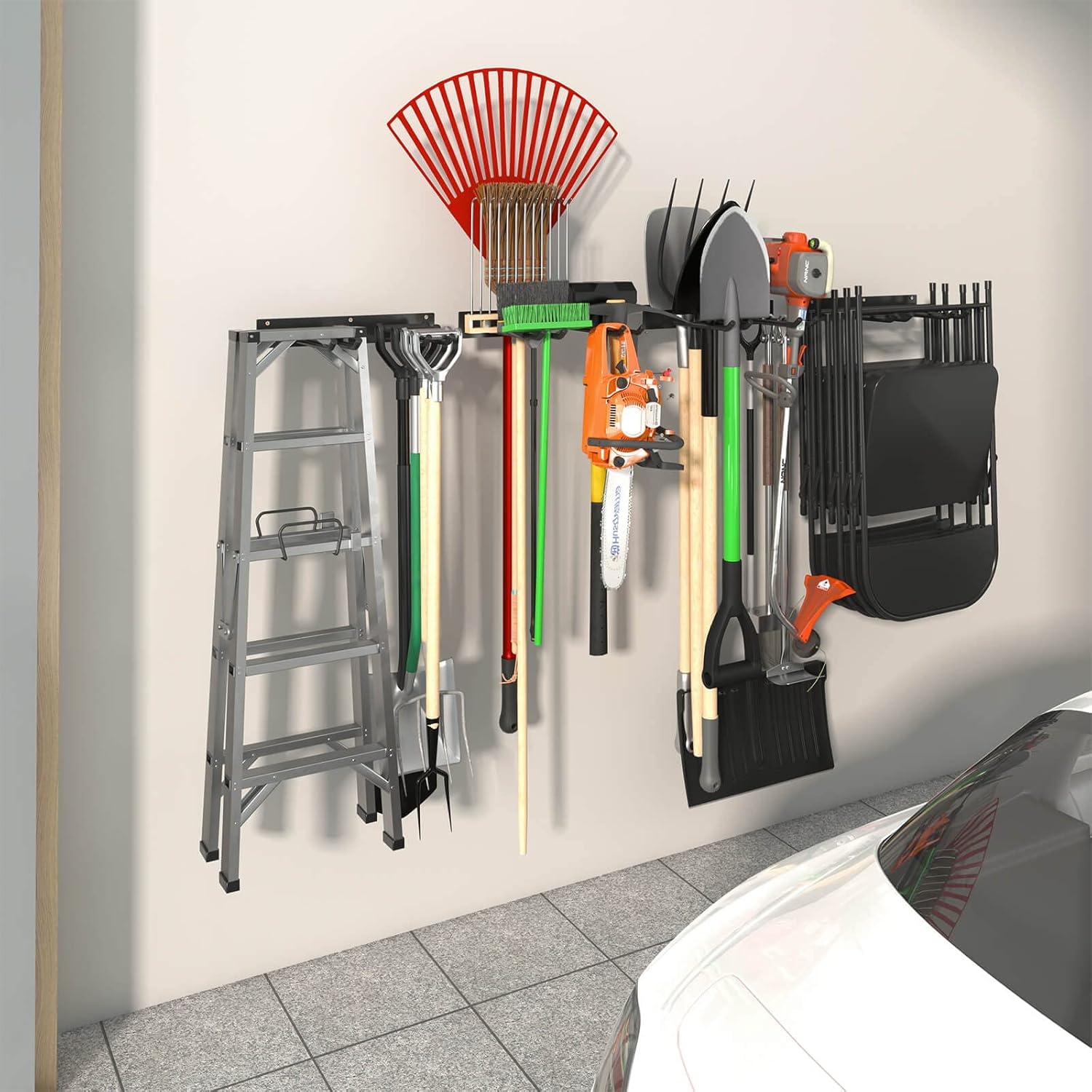 Godboat Garage Storage, Garden Tool Organizer, 4 Hooks Yard Organization, Garage Shelving Wall Mount, Heavy-Duty Garage Organizer, Cool Gadgets & Gifts for Dad, Men, Fathers Day, Max Load 320 Lbs - Image 3