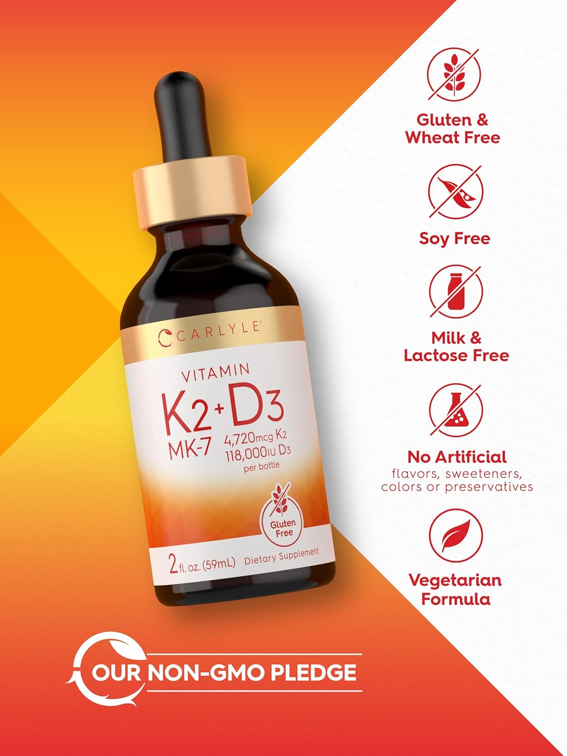 Carlyle Vitamin D3 K2 Drops | 2 Fl Oz | MK-7 Supplement | Vegetarian, Non-GMO, Gluten and Soy Free Formula - Image 6