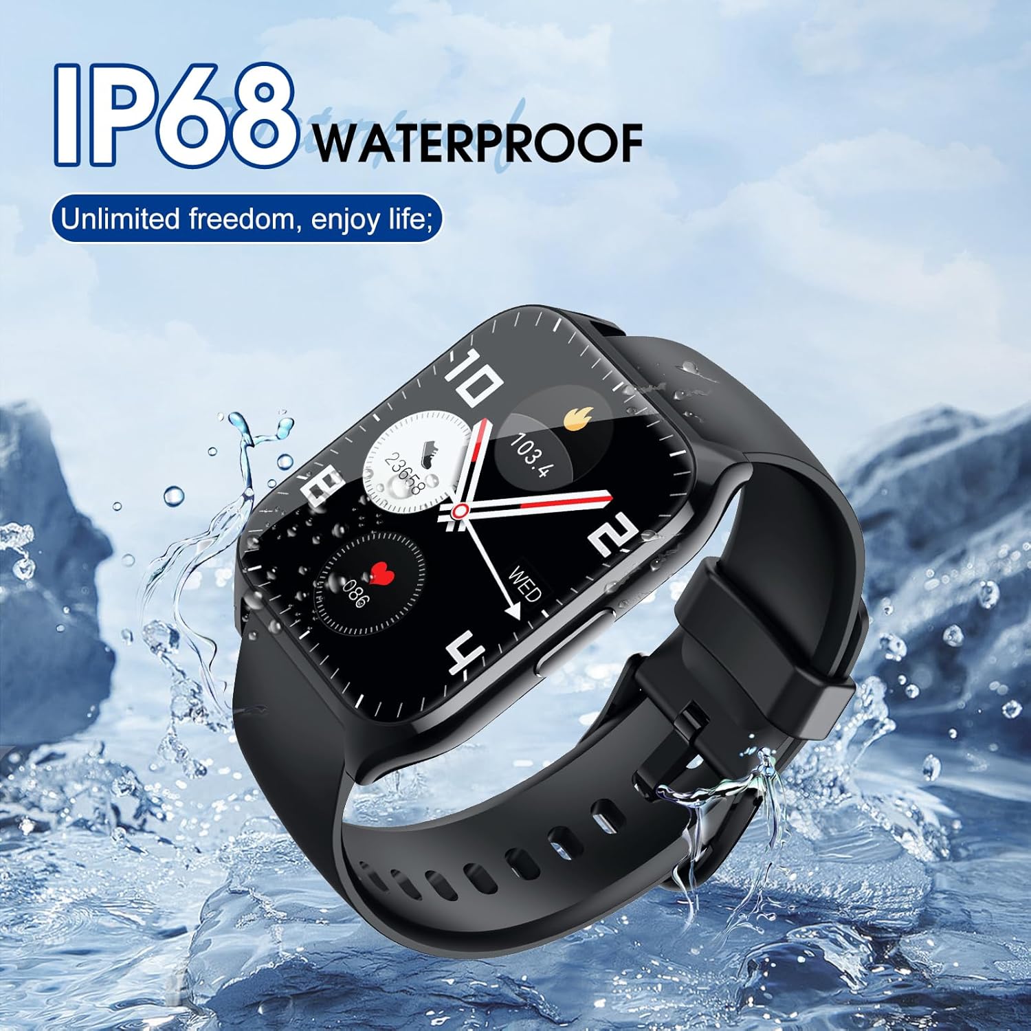 Smart Watch for Men Women(Answer/Make Calls), 1.85" HD Touch Screen Fitness Watch with Sleep Heart Rate Monitor, 112 Sports Modes, IP68 Waterproof Activity Trackers Compatible with Android iOS, Black - Image 6