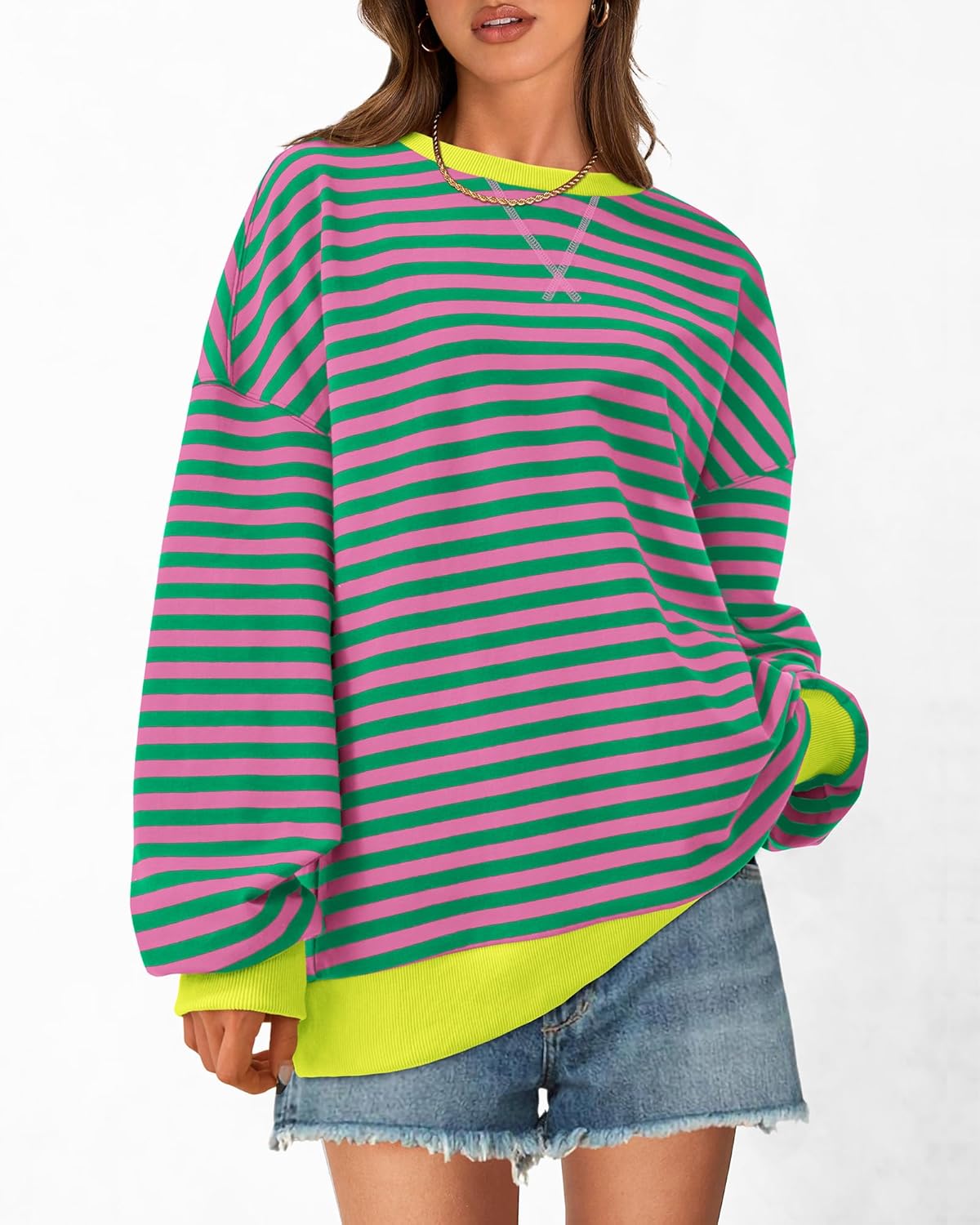 BTFBM Womens Striped Pullover Tops Fall Clothes 2025 Long Sleeve Shirts Trendy Soft Crew Neck Loose Y2K Sweatshirts - Image 4