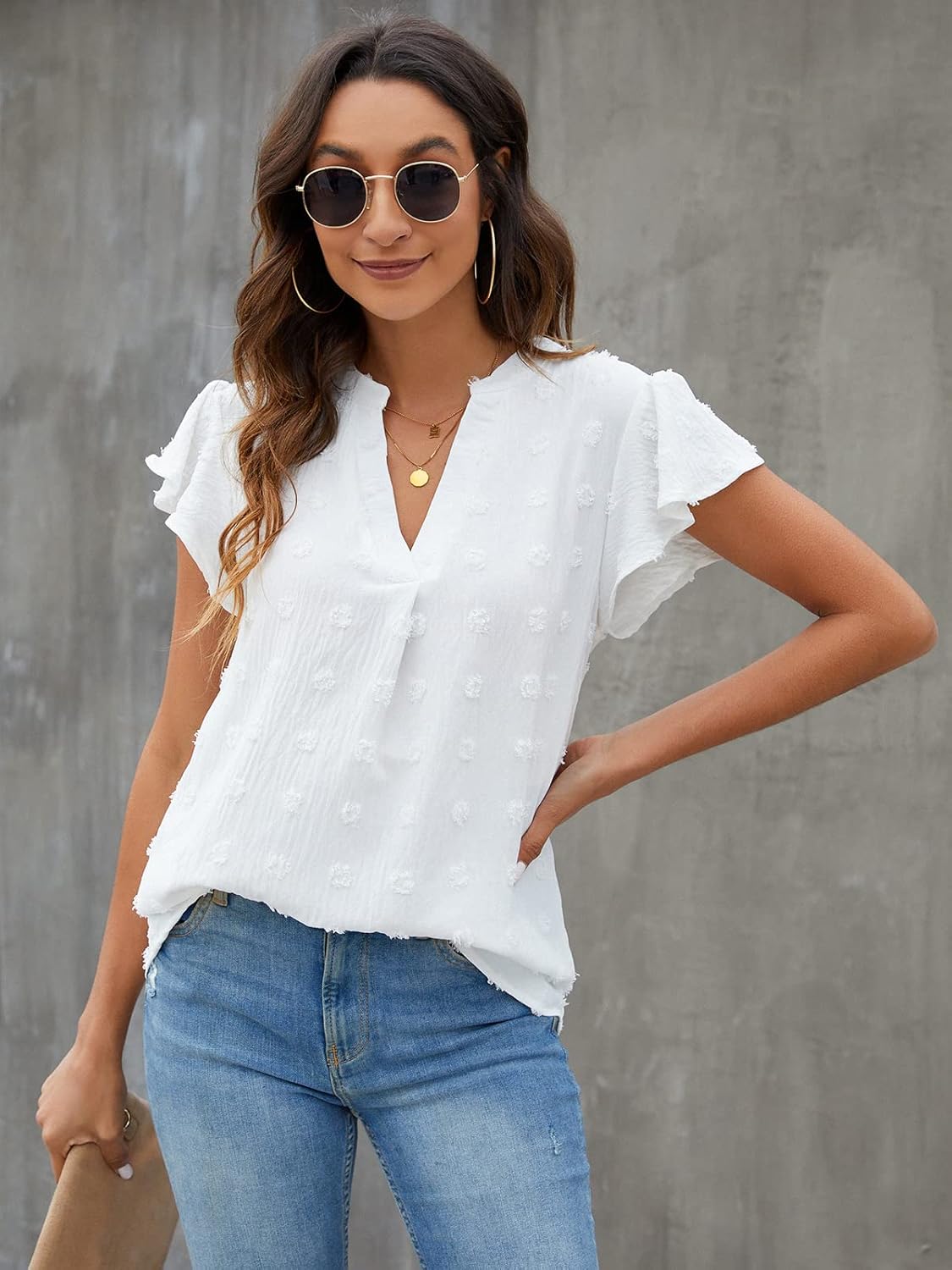 Blooming Jelly Womens White Blouse V Neck Ruffle Sleeve Flowy Shirts Dressy Casual Cute Summer Tops - Image 5