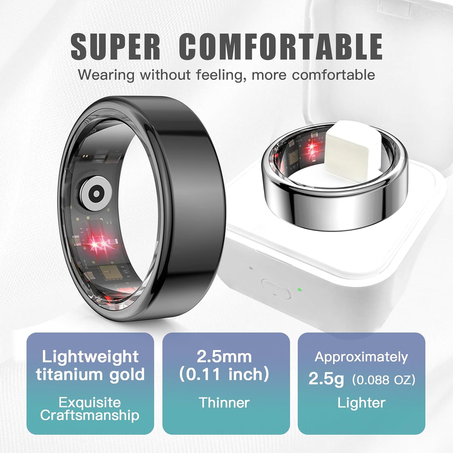 Smart Ring Health Tracker for Women Men, Sleep Tracker with Heart Rate and Blood Oxygen, Fitness Ring for Activity Monitoring, 15 Days Battery, No Subscription, Titanium Alloy (Black, #11) - Image 4