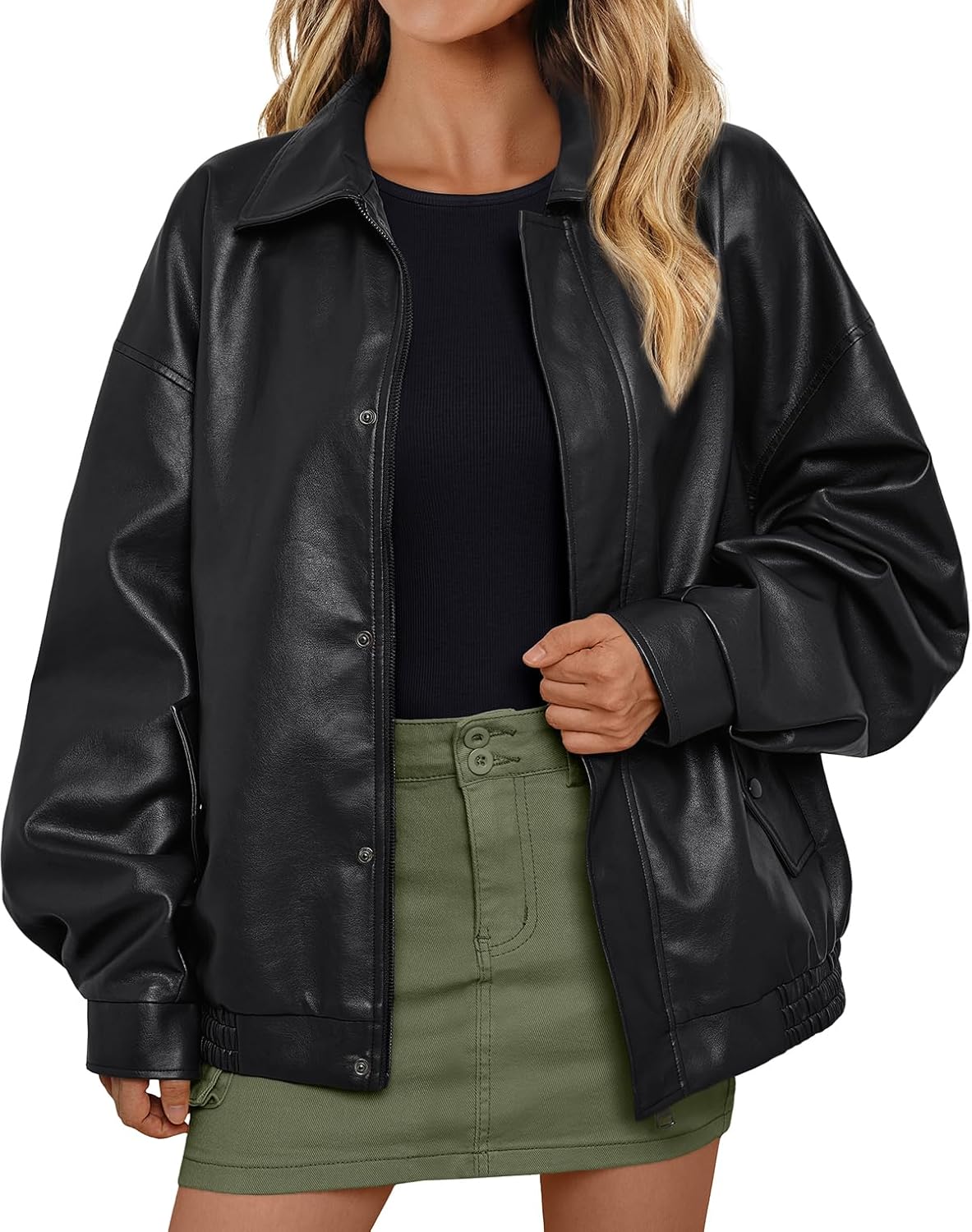 AUTOMET Women's Oversized Leather Jackets Faux Suede 2024 Fall Zip Up Motorcycle Coats Blazer Jackets for Women Outfits - Image 2