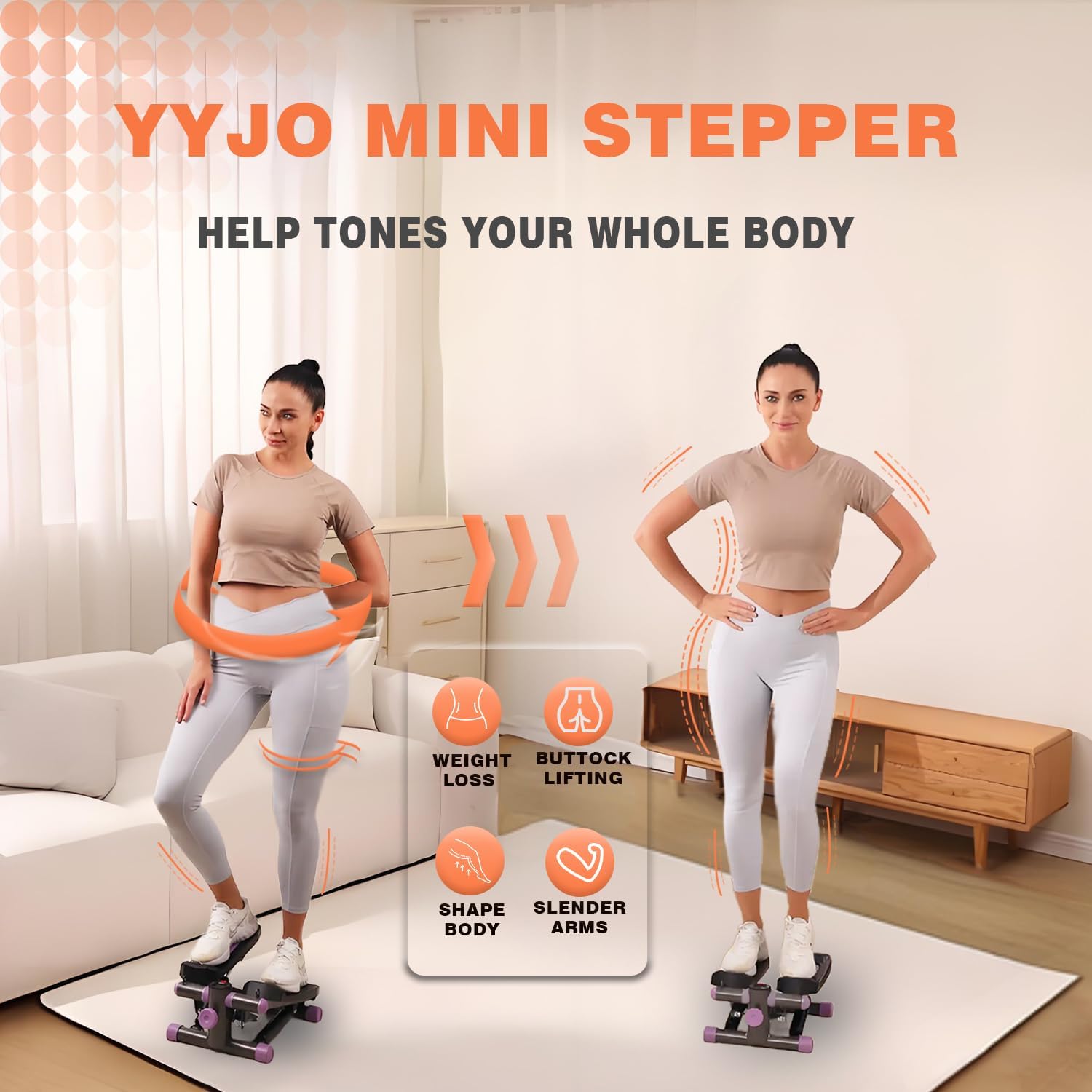 Steppers for Exercise at Home, Mini Stepper with Resistance Bands Quiet Portable Stair Stepper for Buttocks Lifting and Body Shaping - Image 6