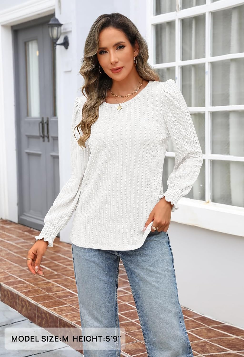 MEROKEETY Womens Spring Tops Long Sleeve Shirts 2025 Trendy Dressy Clothes Casual Blouse - Image 7