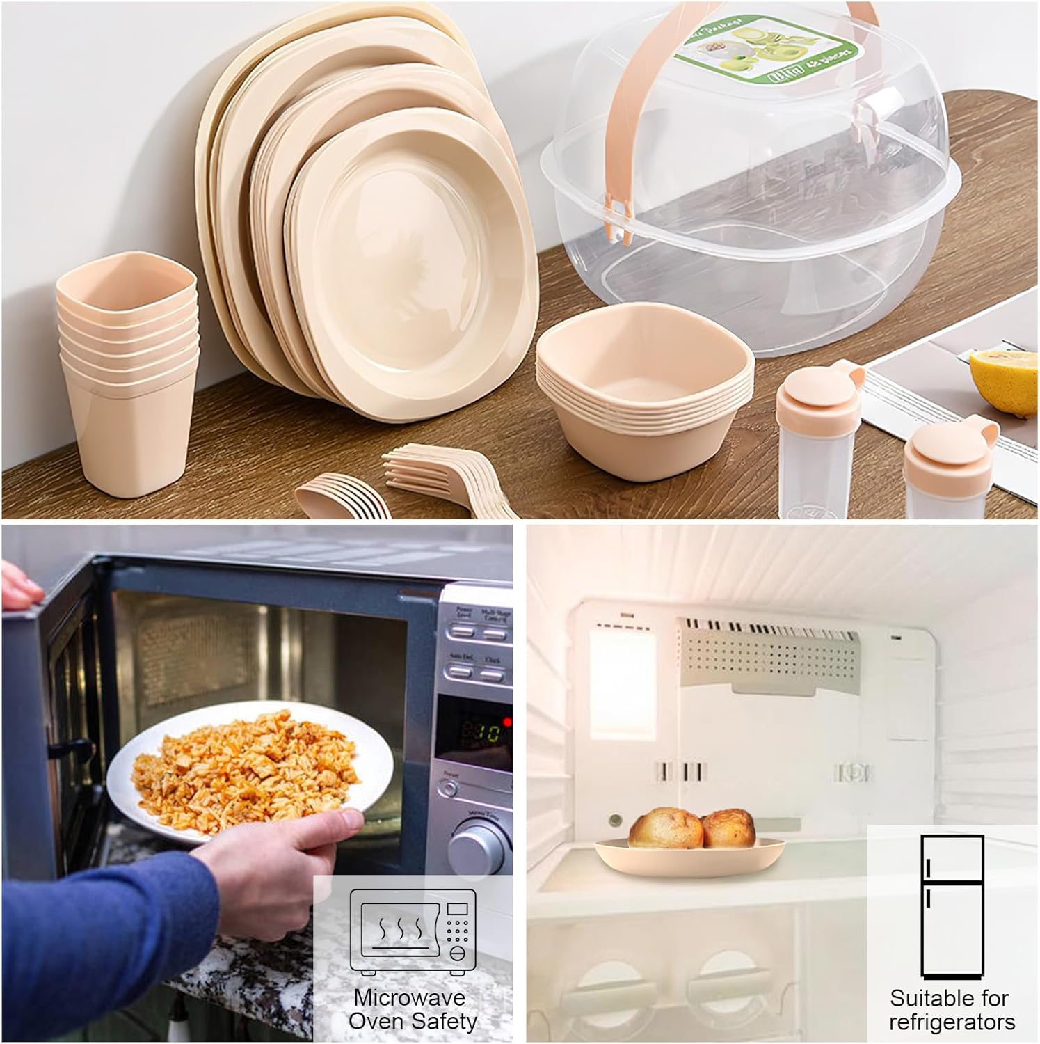 amokk 47 Pcs Plastic Cultery Sets for 6, Reusable Plates and Bowls Sets Portable Dinnerware Set for Pixcnic, Camping, Travel, Outdoor, Home Party - Image 3