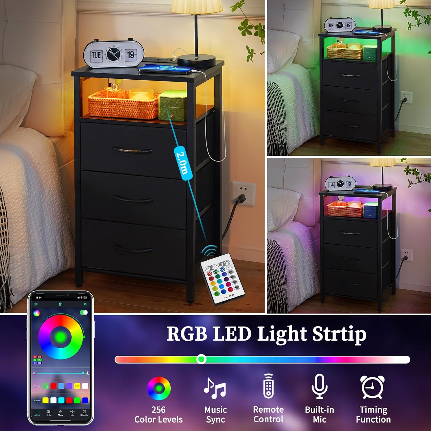 Yoobure Tree Bookshelf - 6 Shelf Retro Floor Standing Bookcase and Night Stand with Charging Station - Image 8
