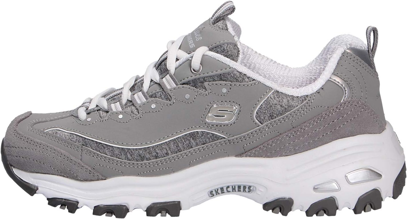 Skechers womens D'LITES ME TIME Memory Foam Lace-up Sneaker,Grey/White,8 M US - Image 3