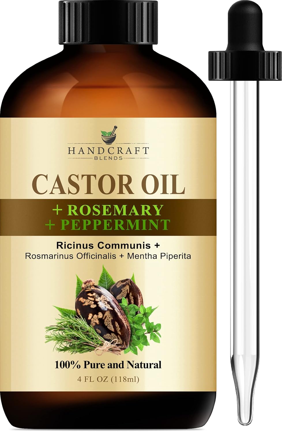Handcraft Blends Castor Oil with Rosemary and Peppermint Oil in Glass Bottle - 4 Fl Oz - 100% Pure and Natural - Premium Grade Oil for Hair Growth, Eyelashes and Eyebrows - Carrier, Hair and Body Oil - Image 2