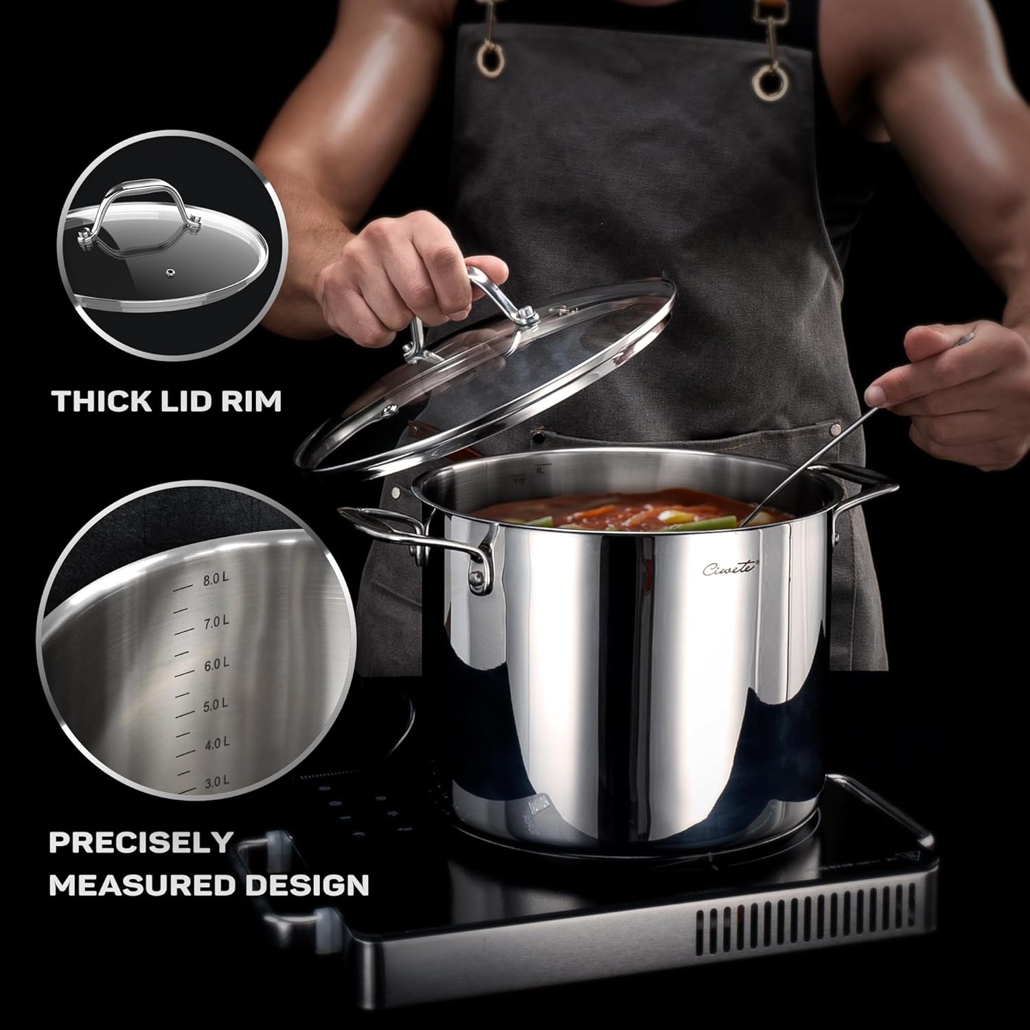 Tri-Ply Stainless Steel Pots and Pans Set 11-PC, 18/10 Stainless Steel Induction Cookware Set with Steamer Insert, Kitchen Cookware Sets with Stay Cool Ergonomic Handles, Dishwasher, Oven Safe - Image 7