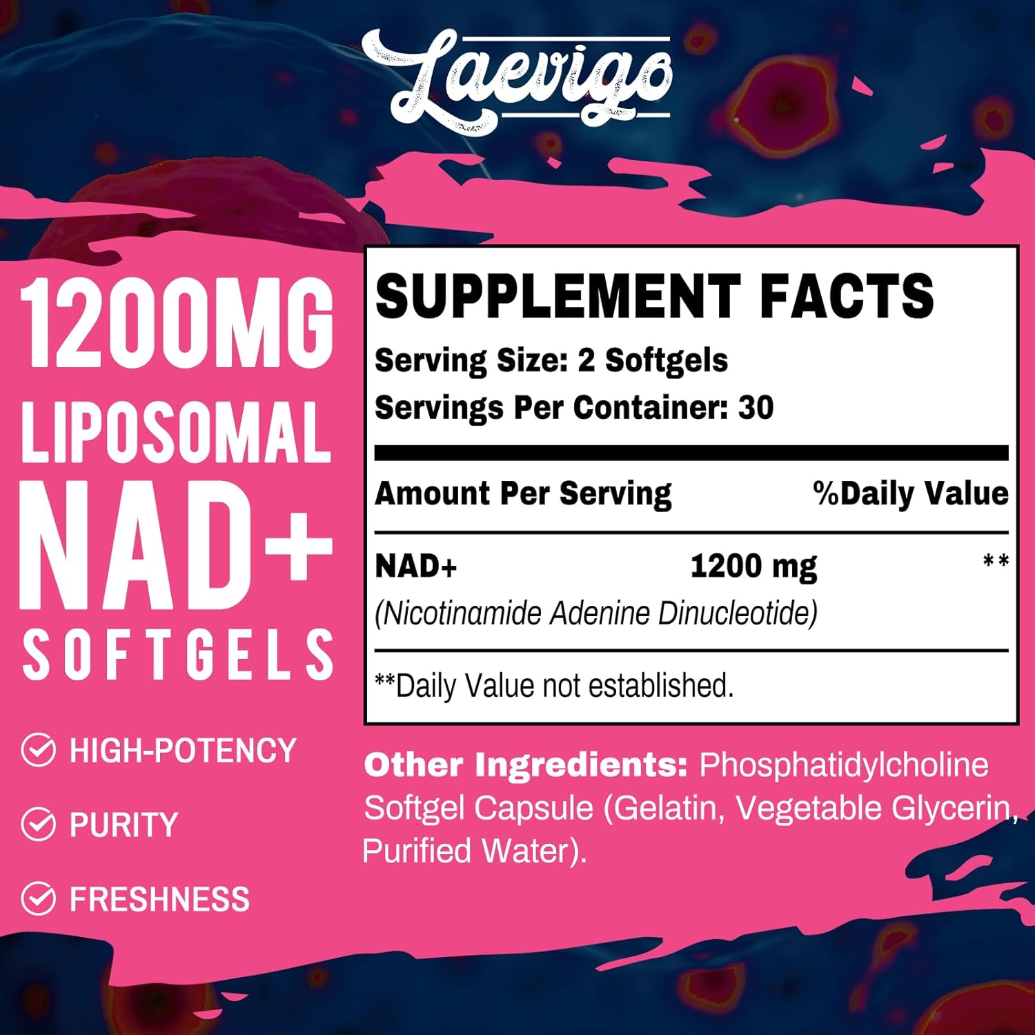 1200mg Liposomal NAD+ Supplement, Ultra Purity Actual NAD Supplement, Enhanced Absorption, Boosting NAD+, Age Defense, Energy, Metabolic Repair, 60 Softgels - Image 3