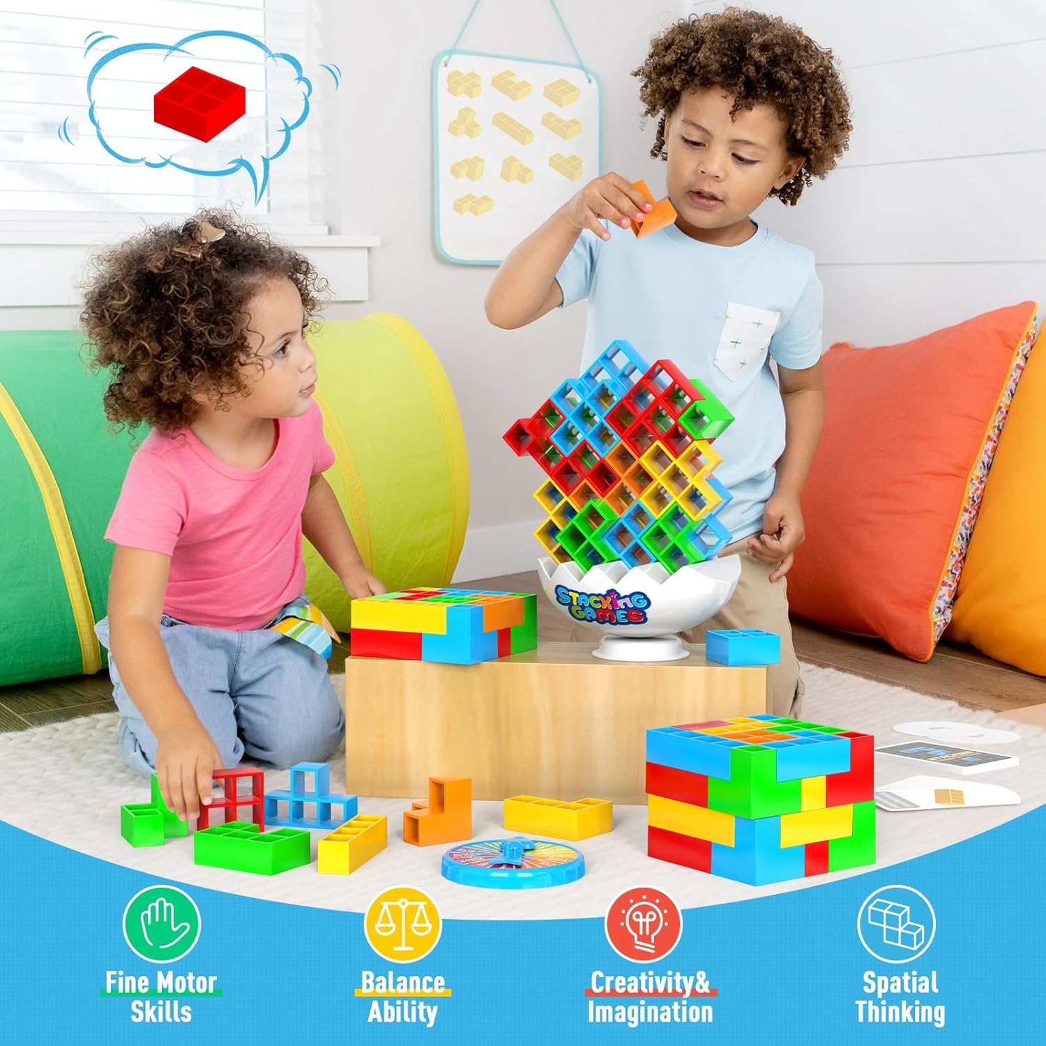 70Pcs Tetra Board Game for Adult & Kids 4-8 8-12, Team Building Blocks Stack Attack Game, Stacking Balance Toy for Family Friend Easter Basket Stuffers - Image 3