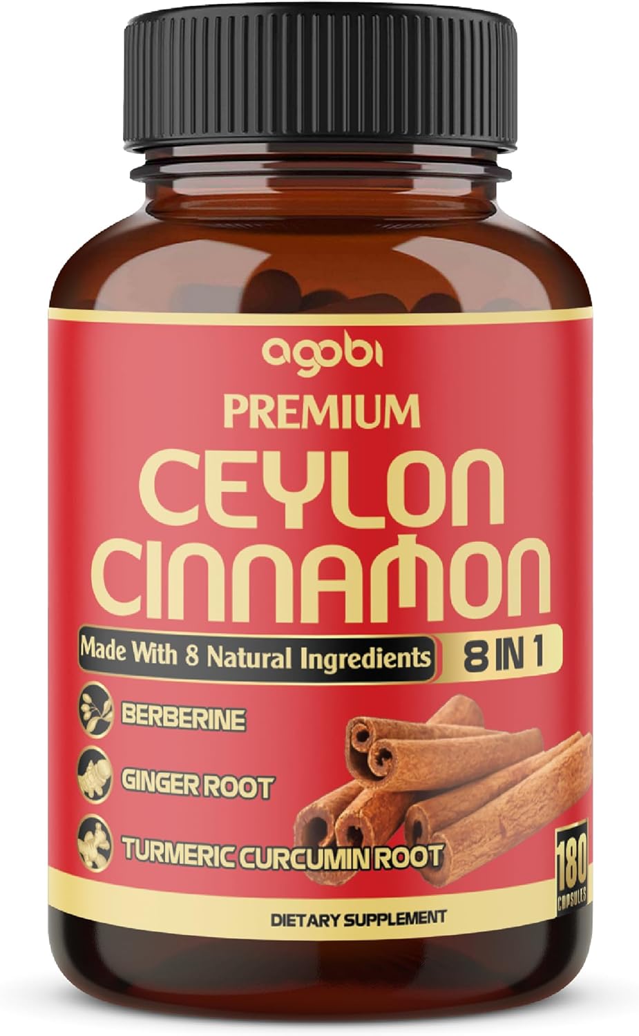 Premium Ceylon Cinnamon with Berberine Supplement - 8in1 Turmeric, Ginger, Gymnema & More - Body, Heart & Immune Support - 180 Capsules - Image 2