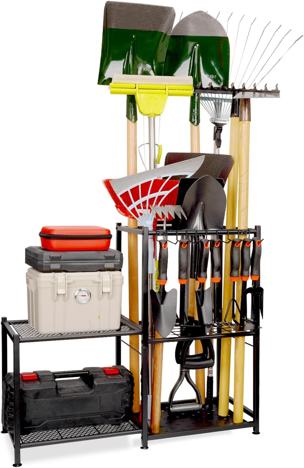 Garden Tool Organizer,Garage Tool Organizer,with 2-Tier Metal Shelves,Heavy Duty Steel Garden Tool Organizer for Garage,Up to 45 Long-Handled Tools, Yard Tool Organizer for Garage,Garden Tool Rack - Image 2