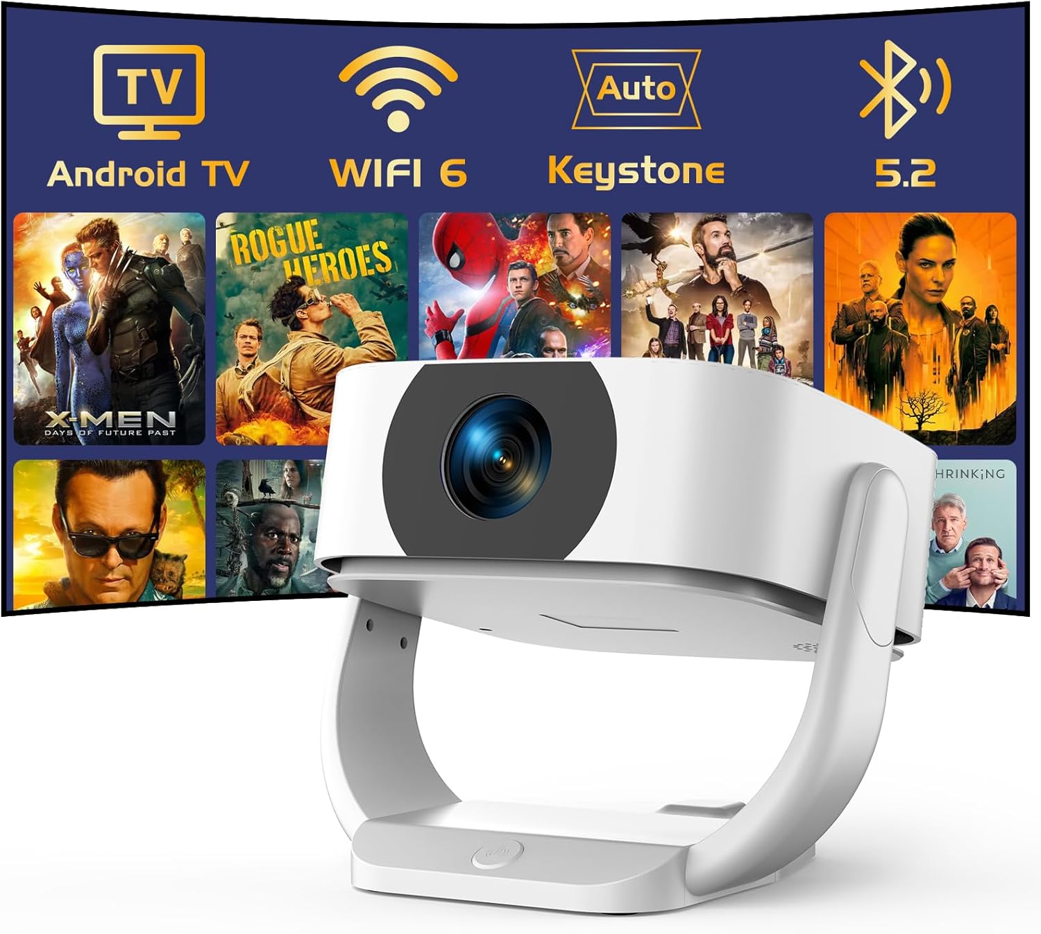 【Built-in Apps】Android Smart Projector with Electric Focus & Auto Keystone, Native 1080P Movie Projector with WiFi and Bluetooth, 270° Rotatable Portable Outdoor Projector for Phone/Laptop/HDMI/USB - Image 2